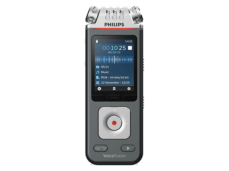 Grabadora de voz - Philips DVT8115, 8 GB, Grabación 360°, Batería recargable, Con App, Antracita