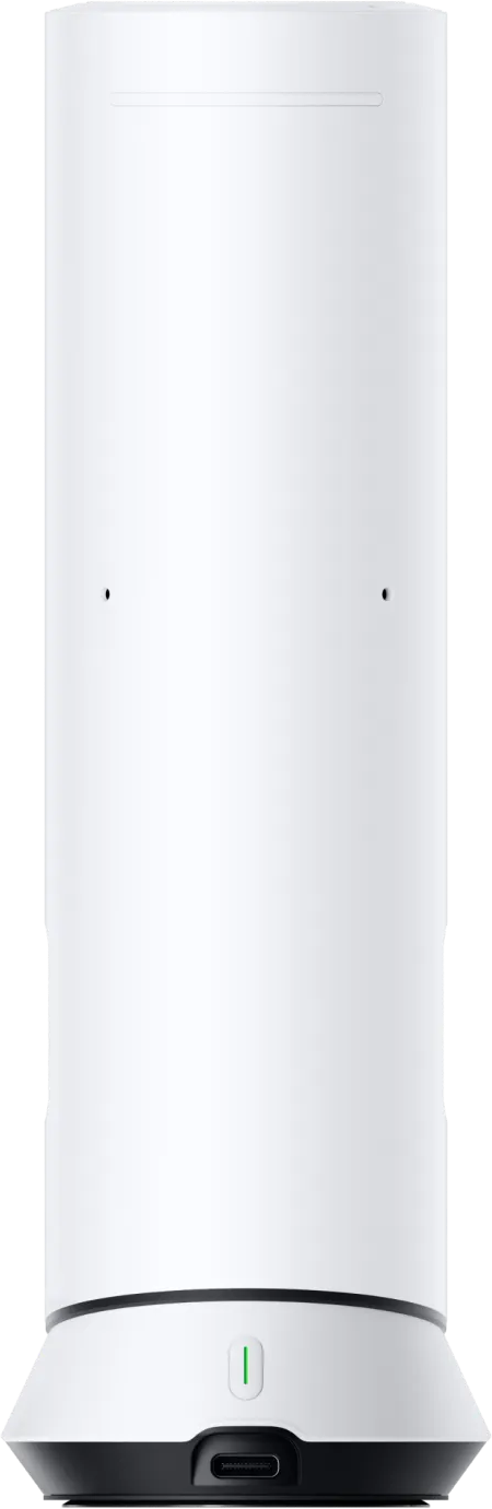 Un objet cylindrique blanc avec une base noire et un port USB-C.