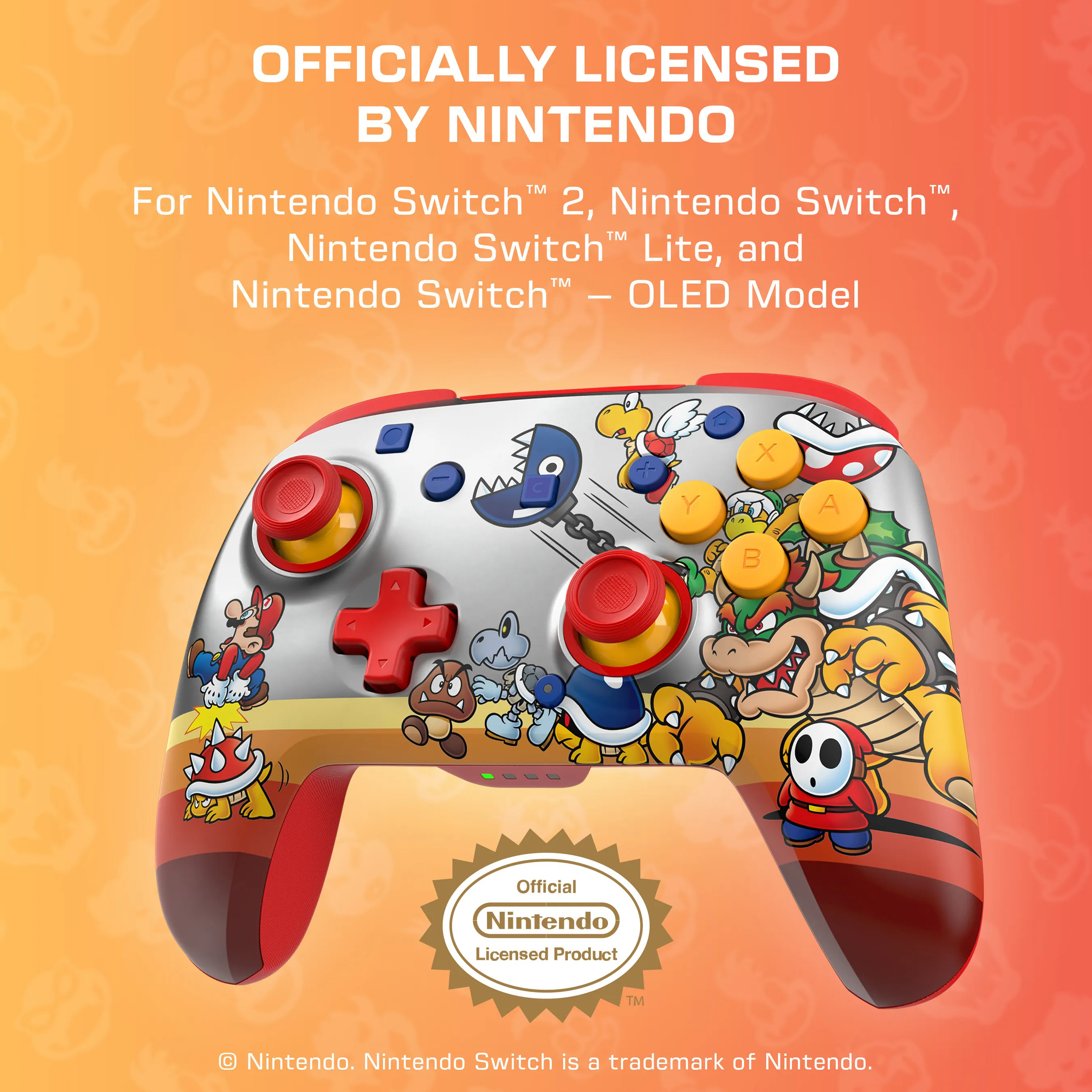 Nintendo Switch Controller mit Mario-Figuren, offiziell von Nintendo lizenziert.