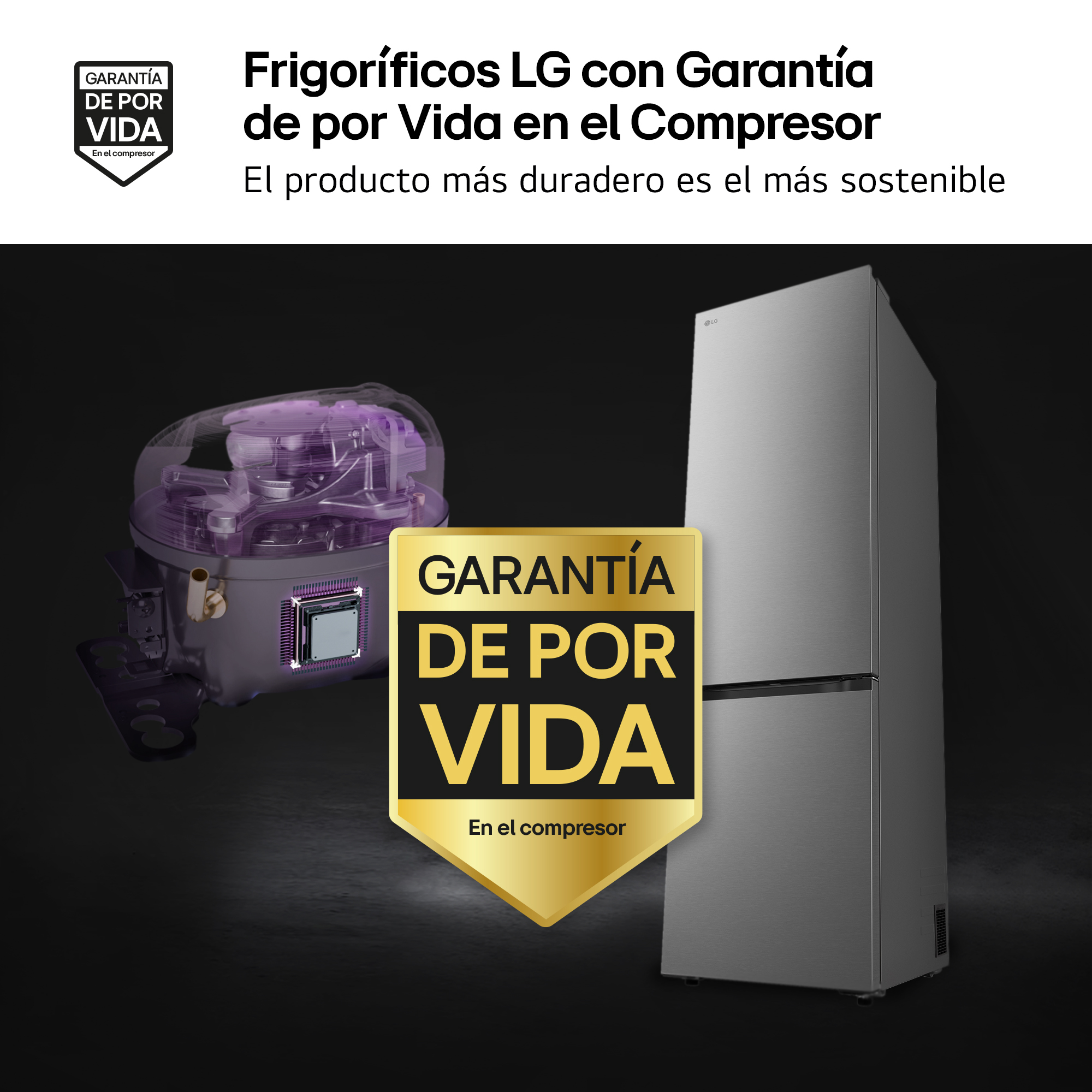 Un frigorífico LG con garantía de por vida en el compresor y un compresor.