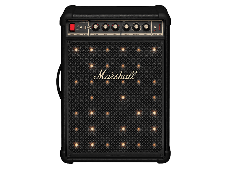 Altavoz bluetooth - Marshall Bromley 450, 9600mAh, para fiestas, Modo estéreo, Indicadores LED, Resistente al agua, 40h, Control táctil, Negro