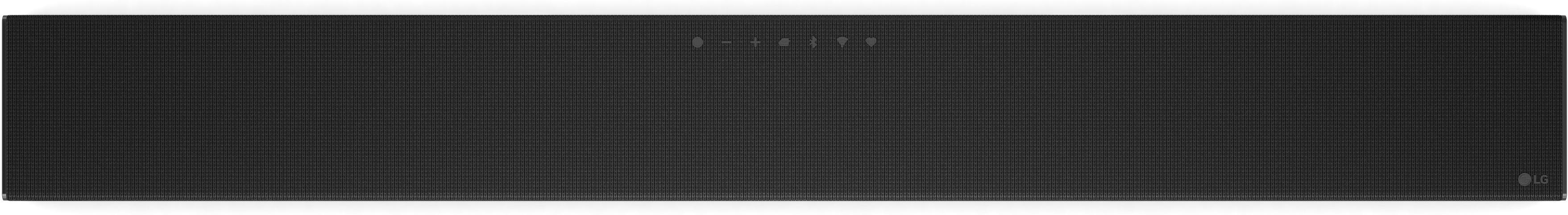 Schwarzer LG Soundbar mit Bedienknöpfen und LG-Logo.