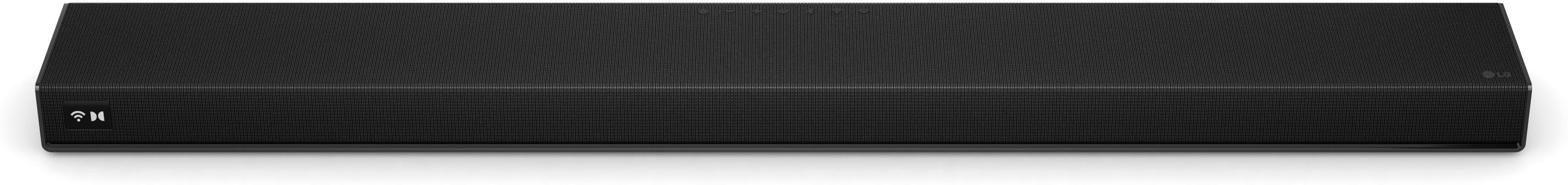 Schwarzer Lautsprecher mit Dolby Atmos und WLAN-Symbolen.