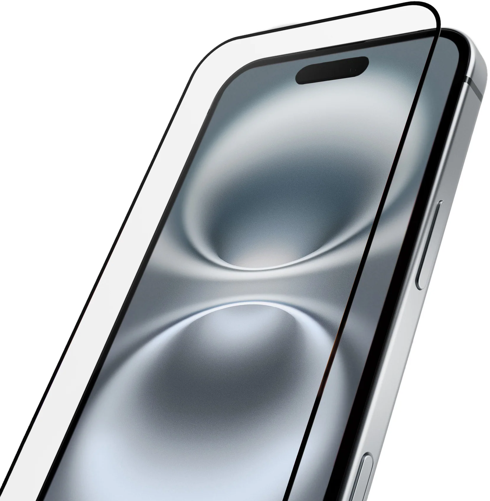 Ein silbernes Smartphone mit einer Displayschutzfolie.