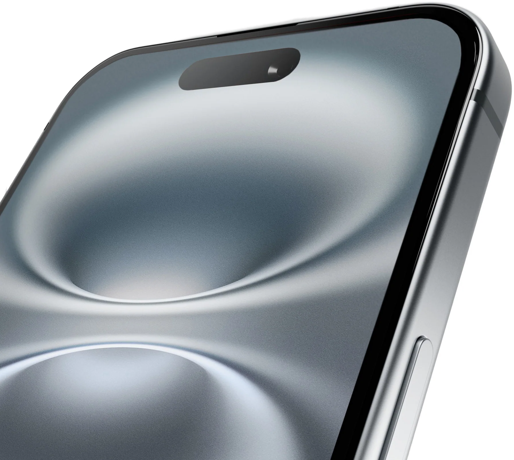 Nahaufnahme eines silbernen Smartphones mit einer Notch am oberen Bildschirmrand.
