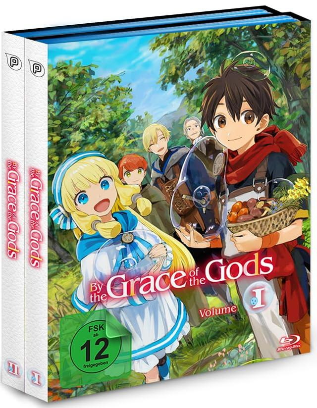 Anime-Cover mit Charakteren im Freien, FSK 12-Siegel, "By the Grace of the Gods"-Titel.