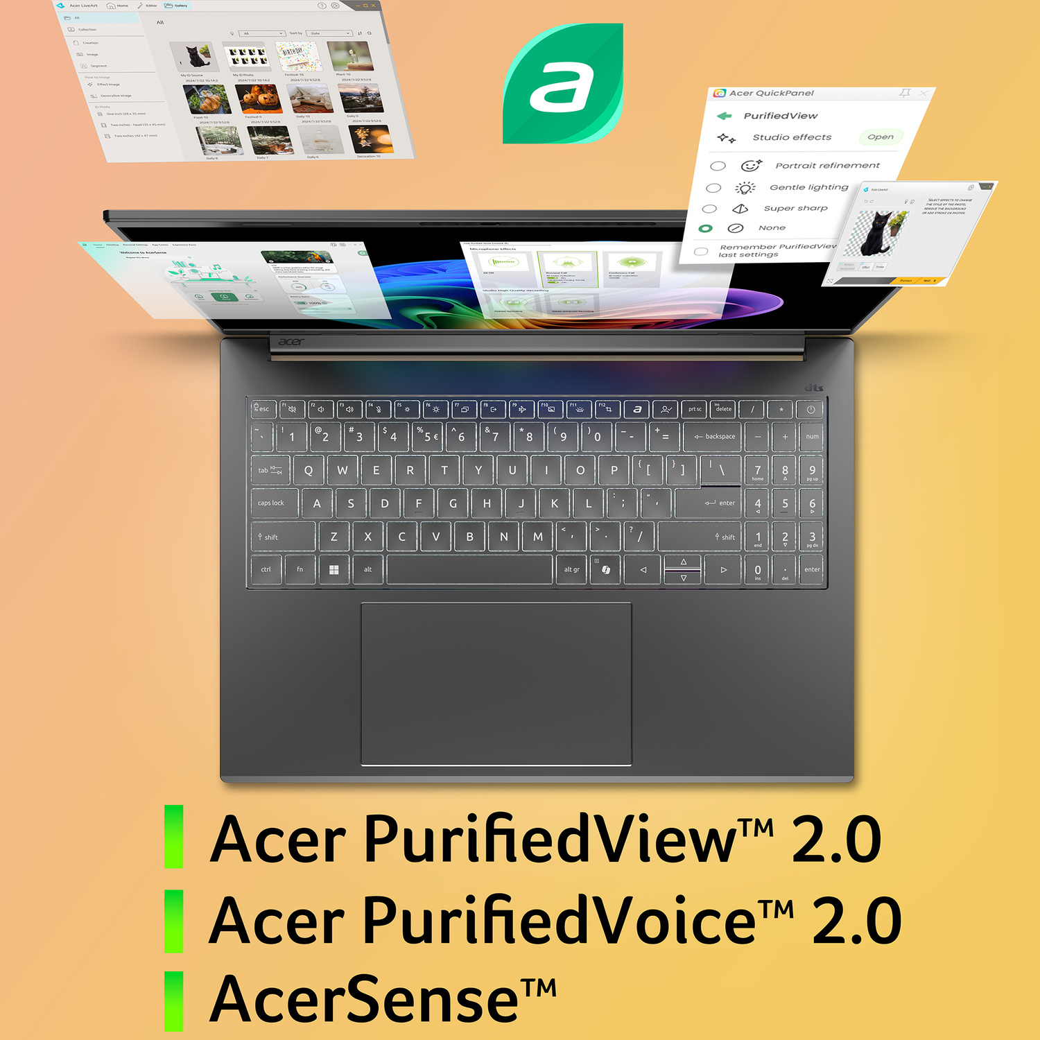 Un laptop con tastiera e schermo aperto che mostra software.
