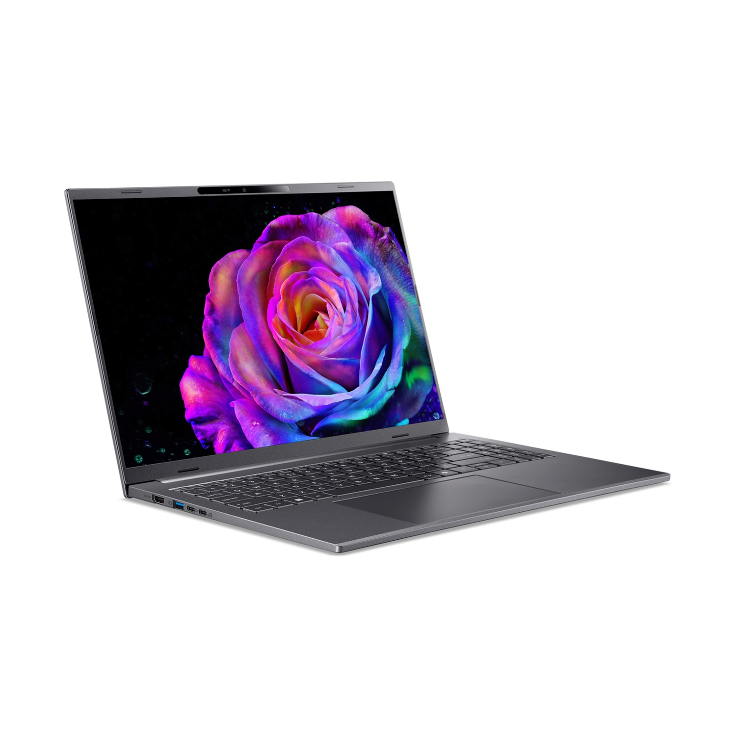 Un laptop chiuso che visualizza un'immagine di rosa colorata sul suo schermo.