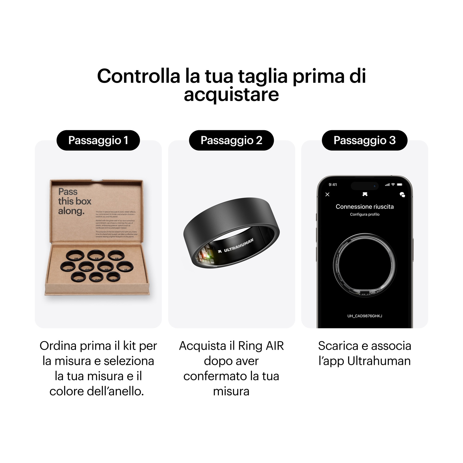 Passaggio 1: Ordina il kit. Passaggio 2: Acquista Ring AIR. Passaggio 3: Scarica app.