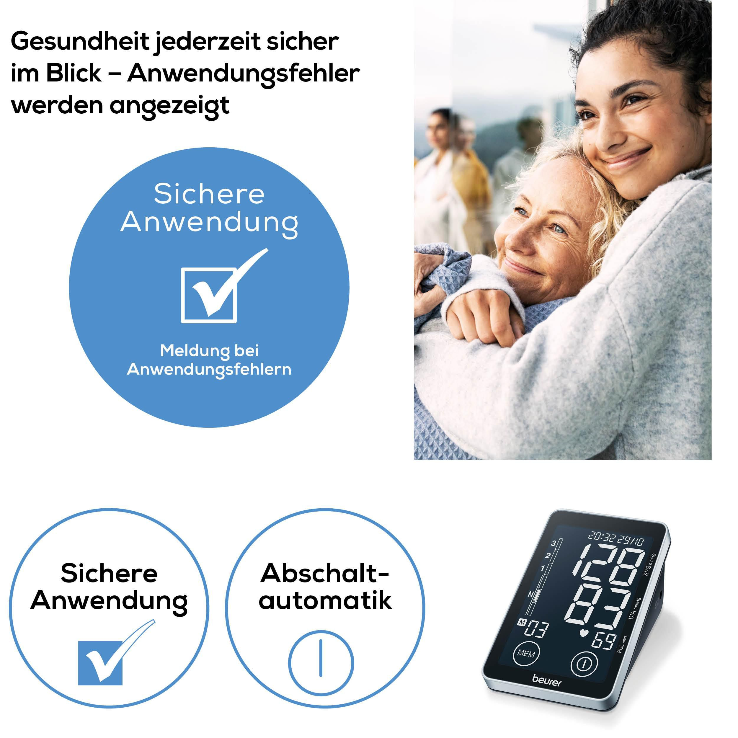 Gesundheit im Blick: Sicherer Blutdruckmesser mit Anzeige von Anwendungsfehlern.