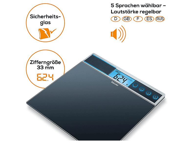 Beurer 744.00 GS 39 Personenwaage mit Sprachfunktion — Foto 4 von 5