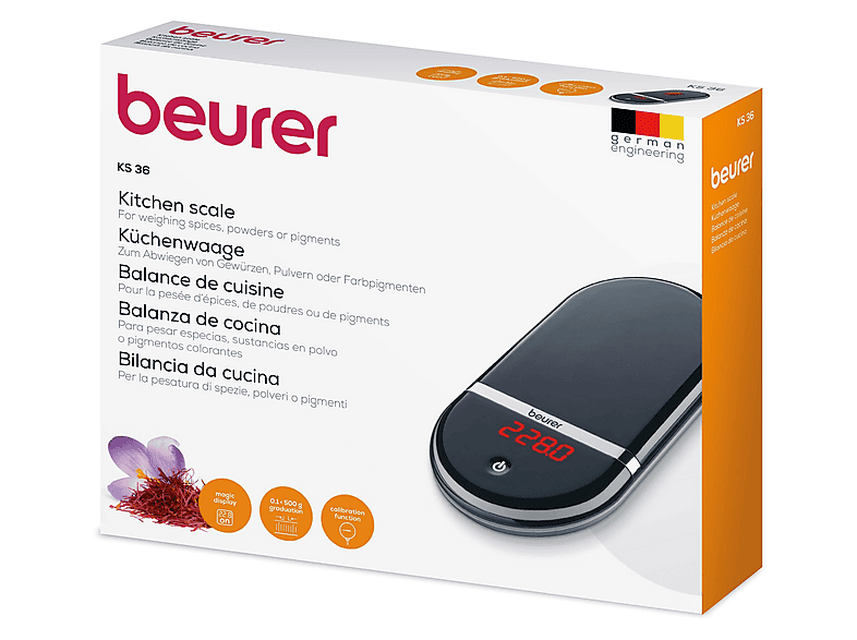 Beurer 704.45 KS 36 Digitale Küchenwaage (Max. Tragkraft: 2 kg)