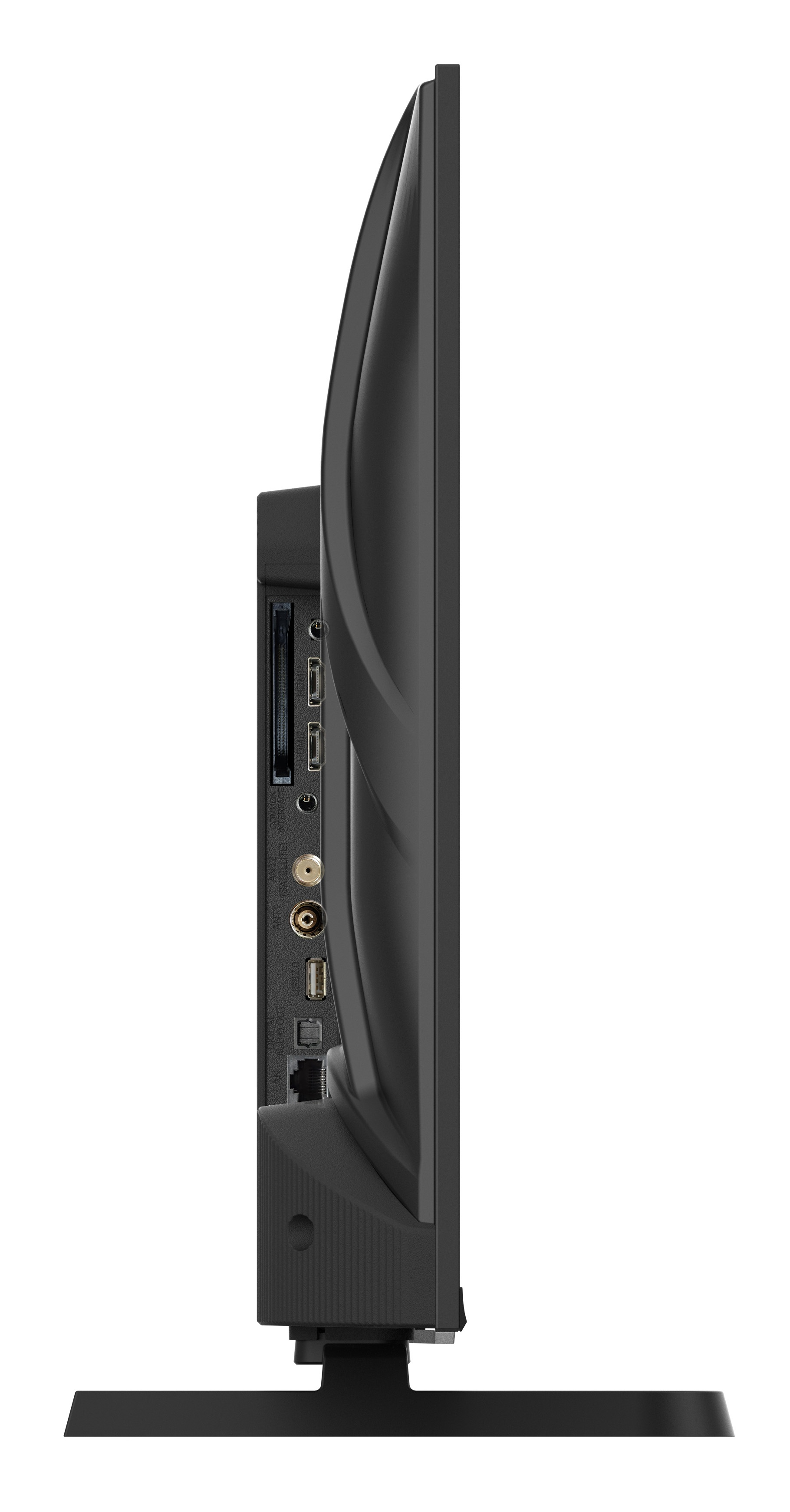 Widok z boku czarnego telewizora z portami z tyłu.