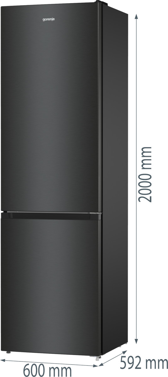 Czarna lodówka Gorenje z zamrażarką. Wymiary: 2000x600x592mm.