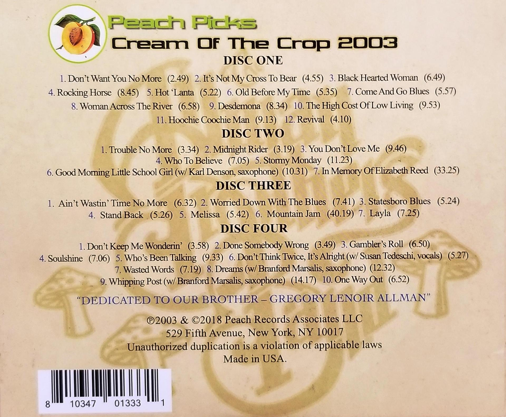 CD-Cover von Peach Picks mit Songliste und Pfirsich-Illustration.