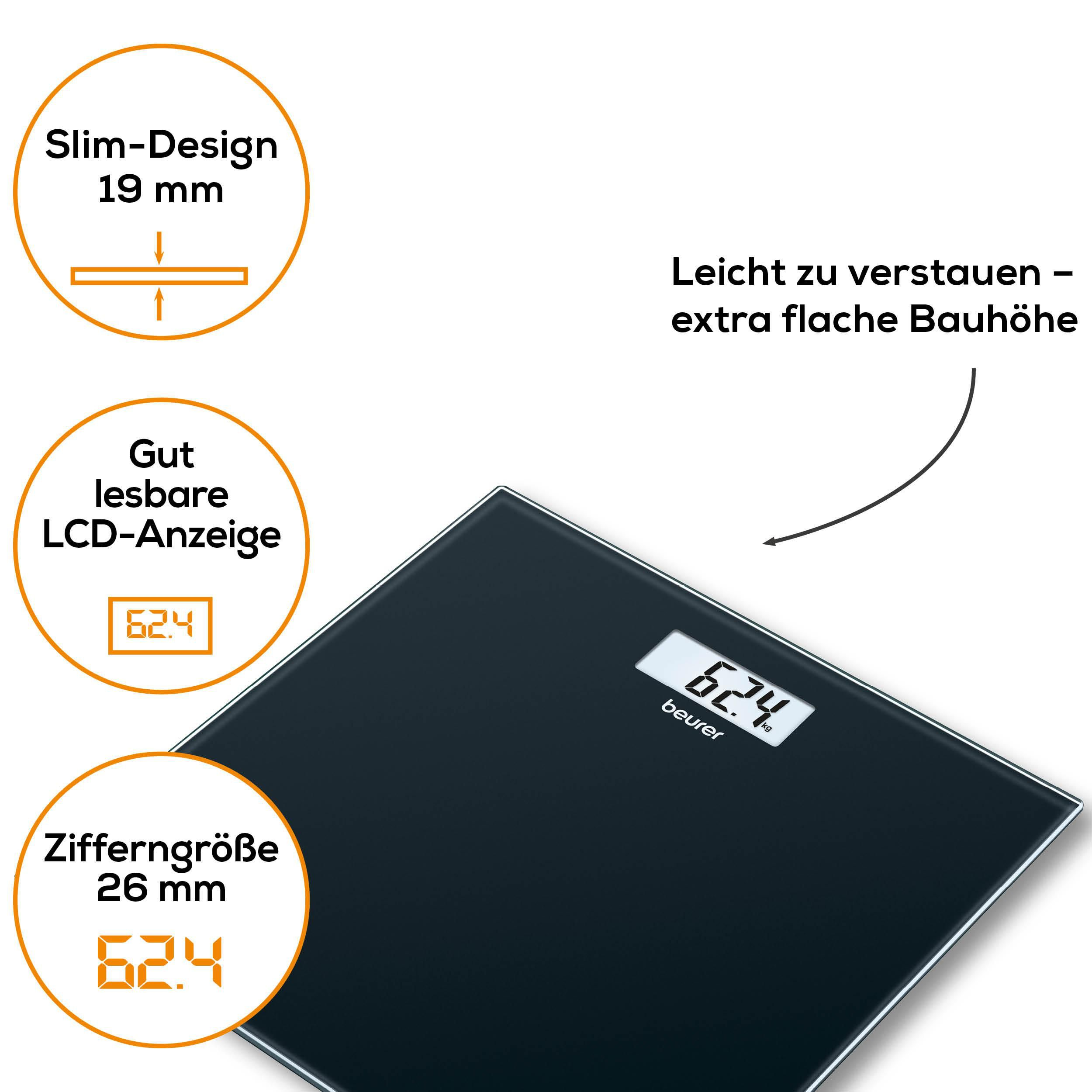 Schwarze Personenwaage mit LCD-Anzeige von 62,4.