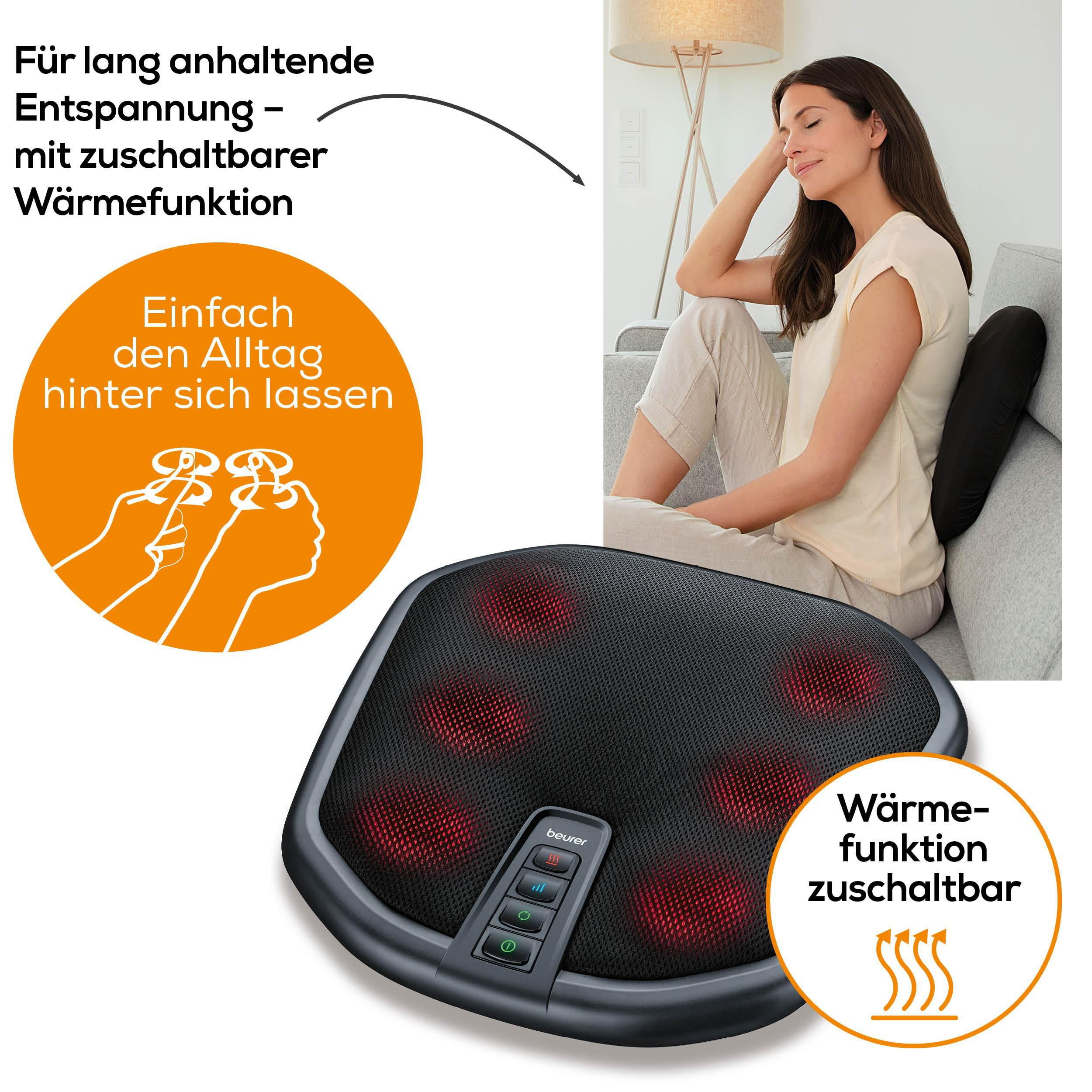 Entspannende Fußmassagegerät mit Wärmefunktion und einer entspannten Frau.