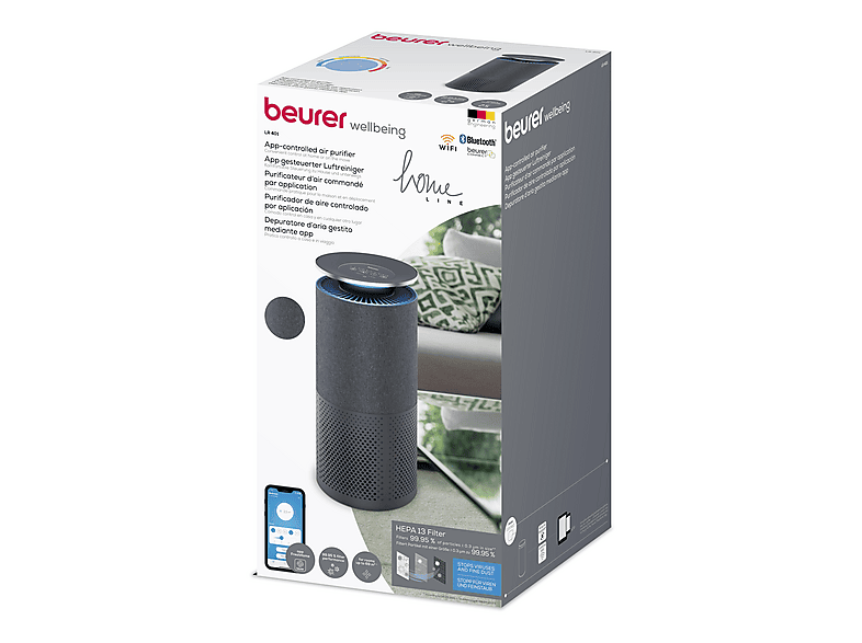 Beurer 680.13 LR401 App gesteuerter Luftreiniger Schwarz (50 Watt, Raumgröße: 69 m²)