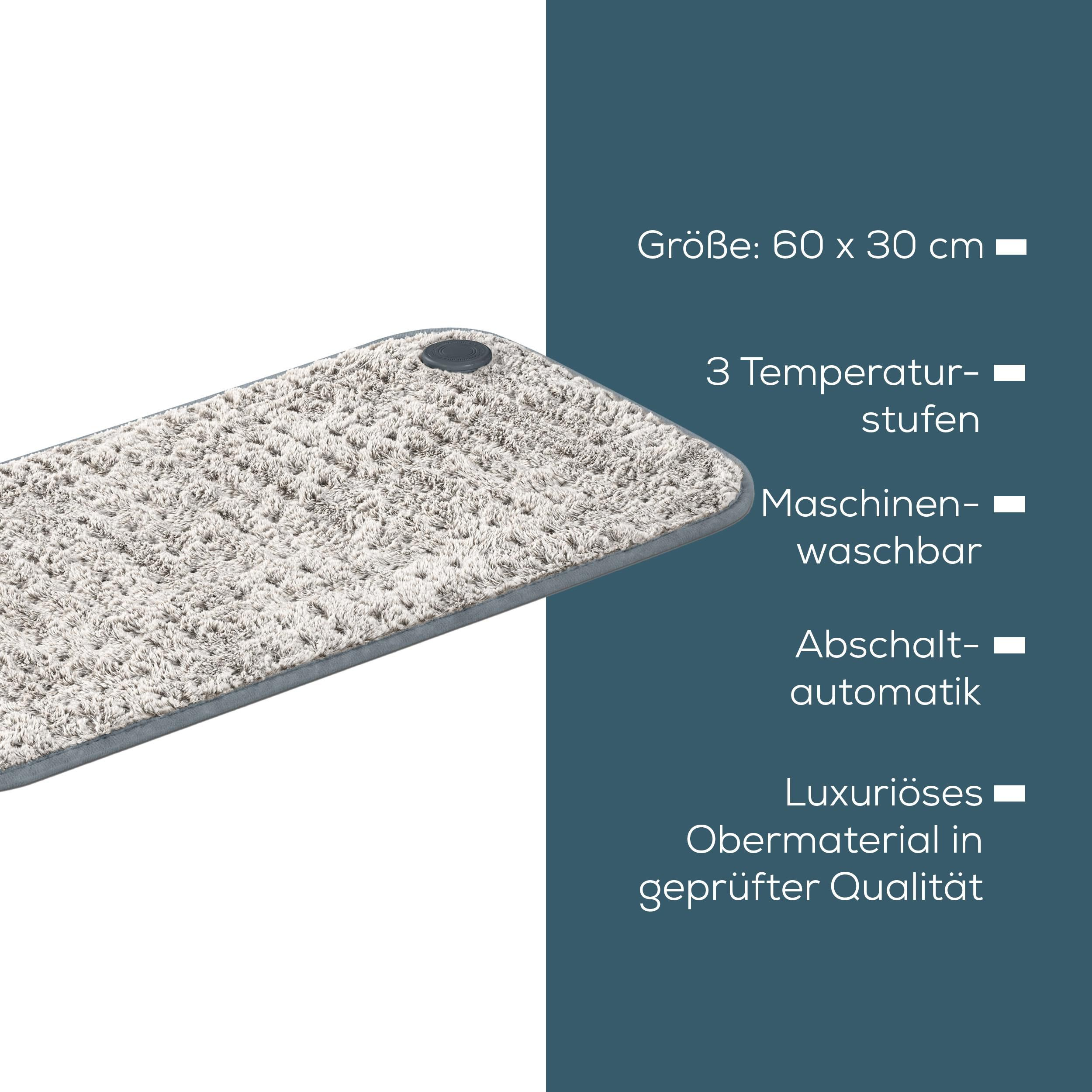 Graues Heizkissen 60x30cm, 3 Stufen, maschinenwaschbar, Abschaltautomatik.