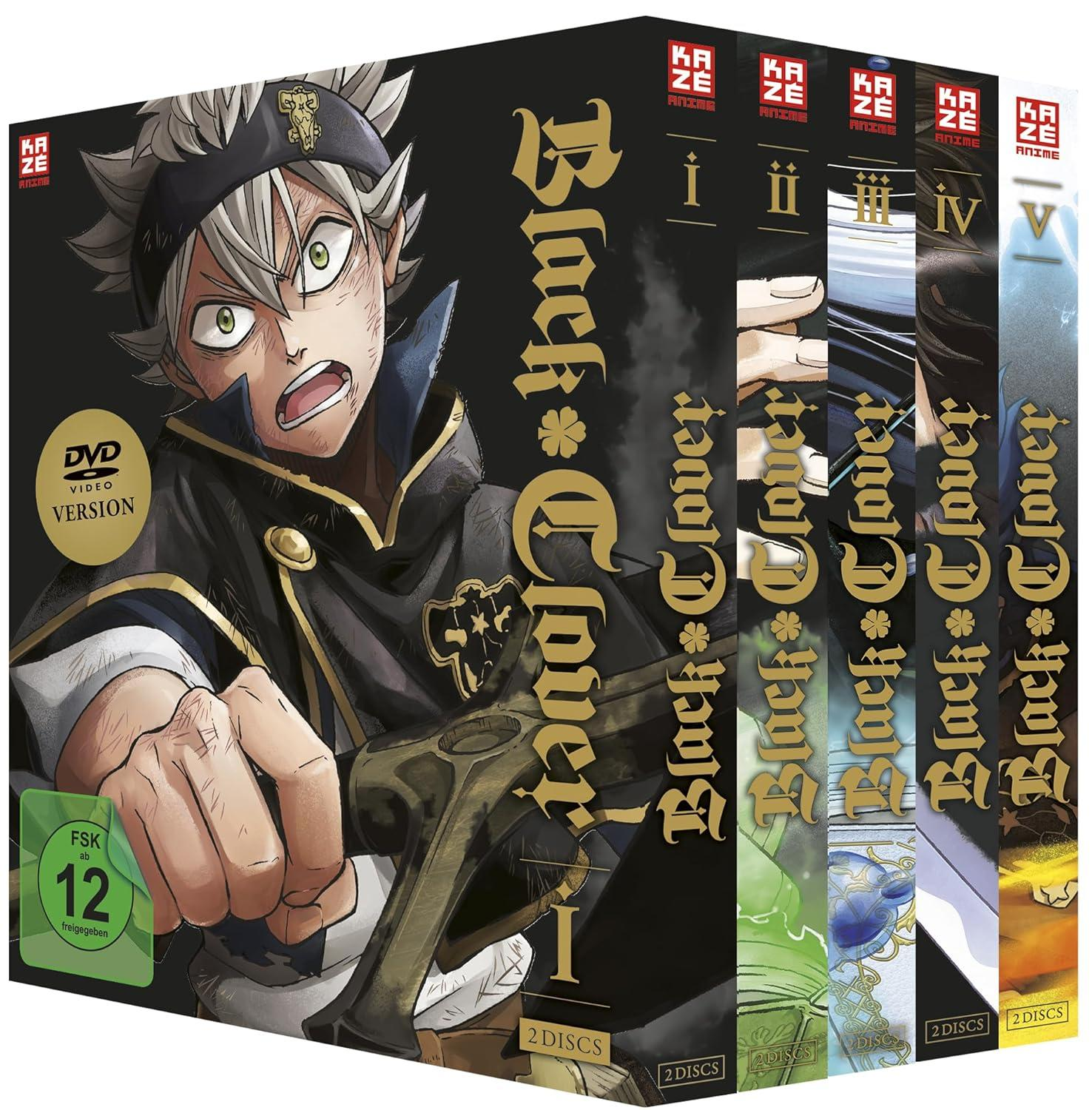 Box-Set von Black Clover DVDs mit Anime-Charakter Asta auf der Vorderseite.