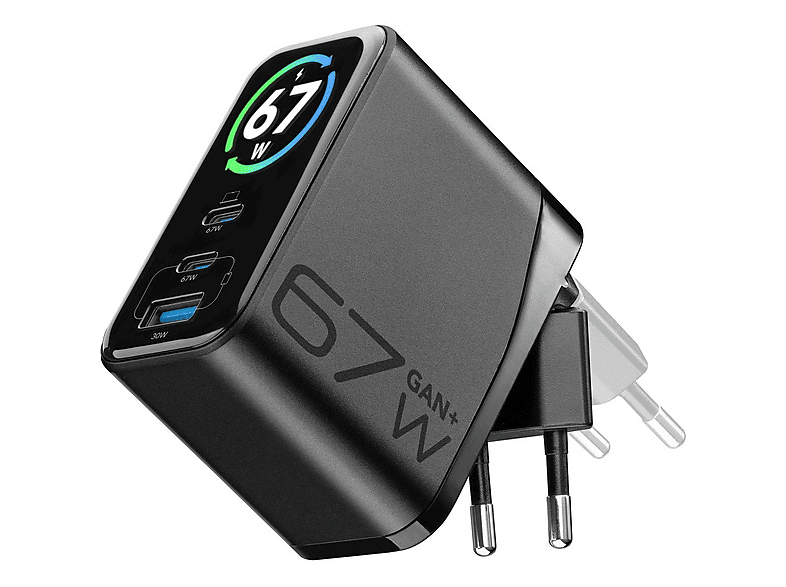 Cellular Line PowerVIEW Ladegerät, IQ GaN 67W, USB Type-C/Type-A, Schwarz