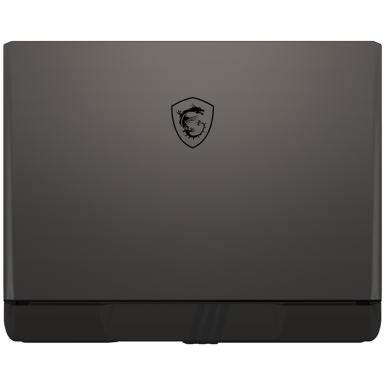 Closed black laptop with MSI dragon logo.