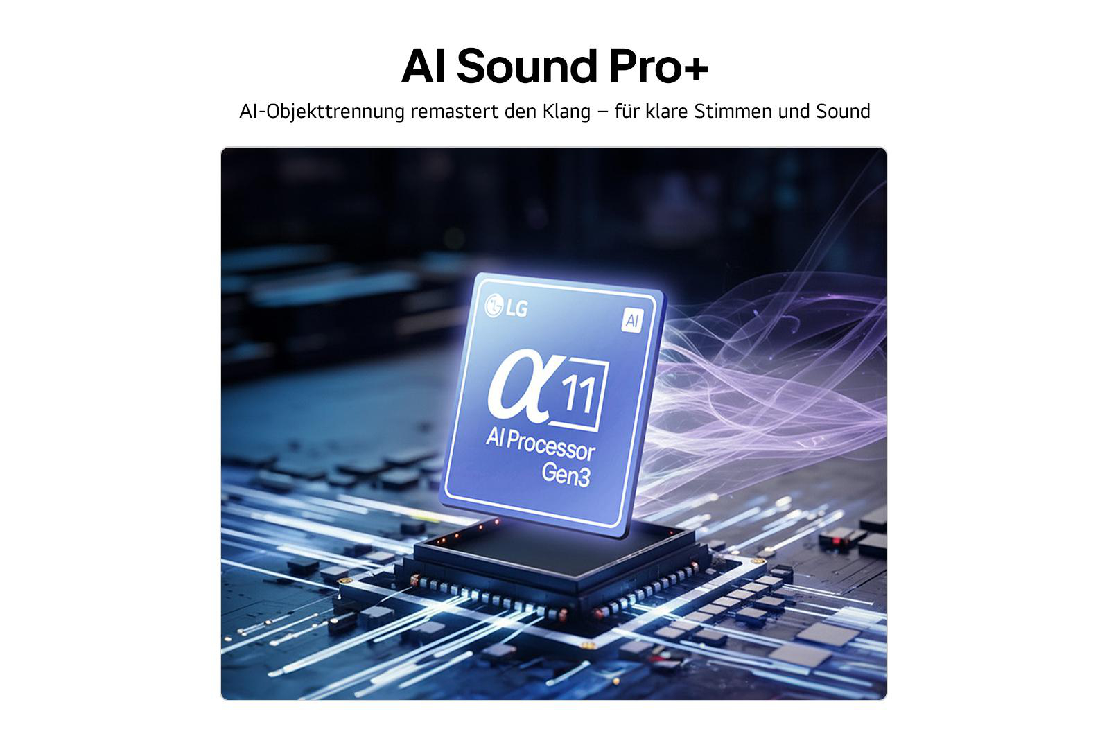 Ein LG Alpha 11 AI Prozessor Gen3 Chip auf einer Leiterplatte.
