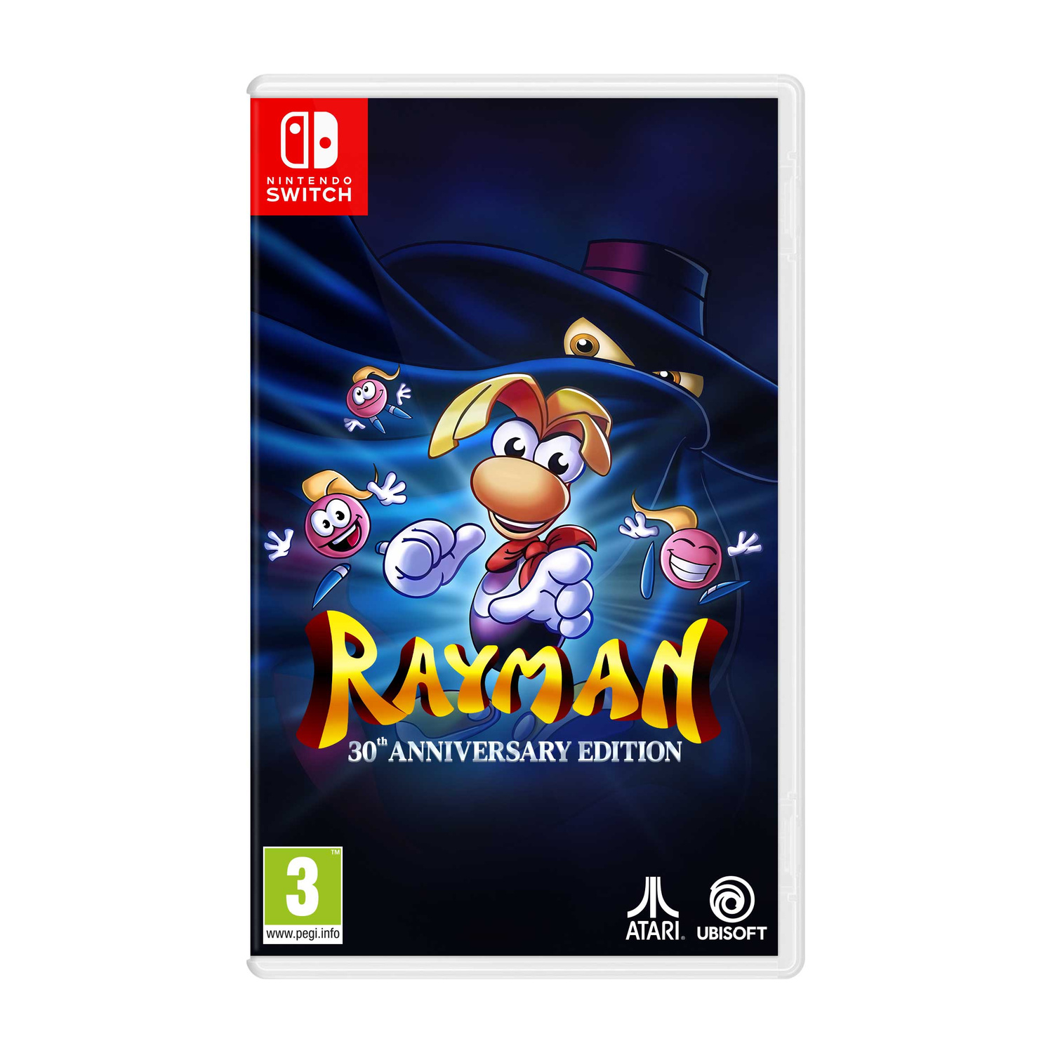 Copertina Rayman 30th Anniversary Edition Nintendo Switch. Personaggi Rayman, Globox e Teensies.