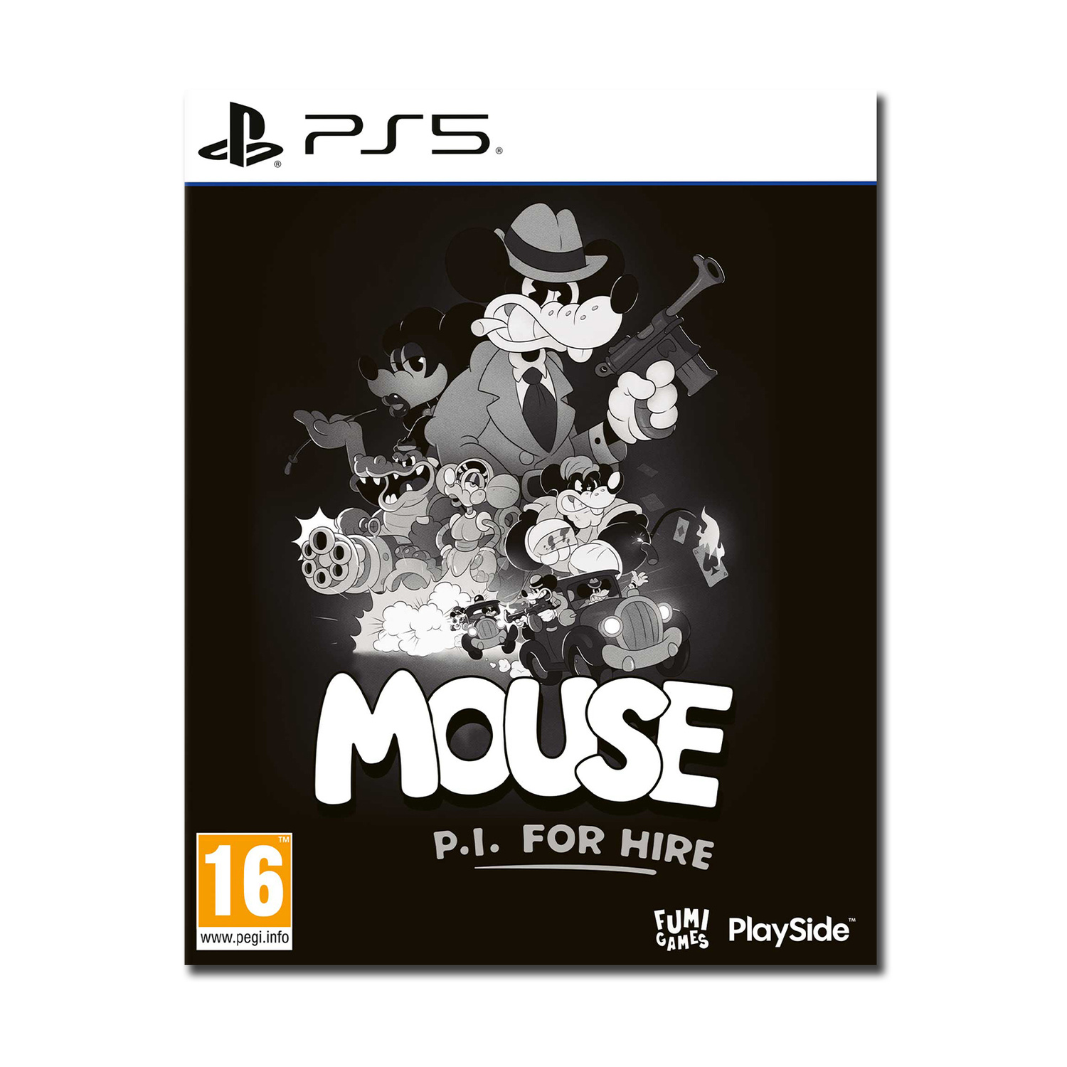 Copertina gioco PS5 con Topolino stile gangster che tiene una pistola.