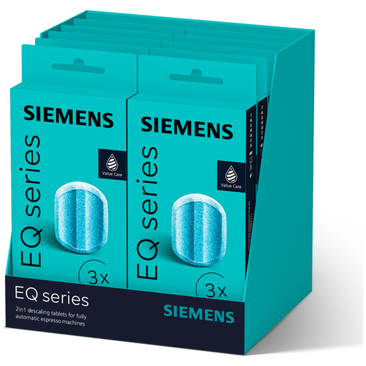 Pack of 3 Siemens EQ series descaling tablets for automatic espresso machines.