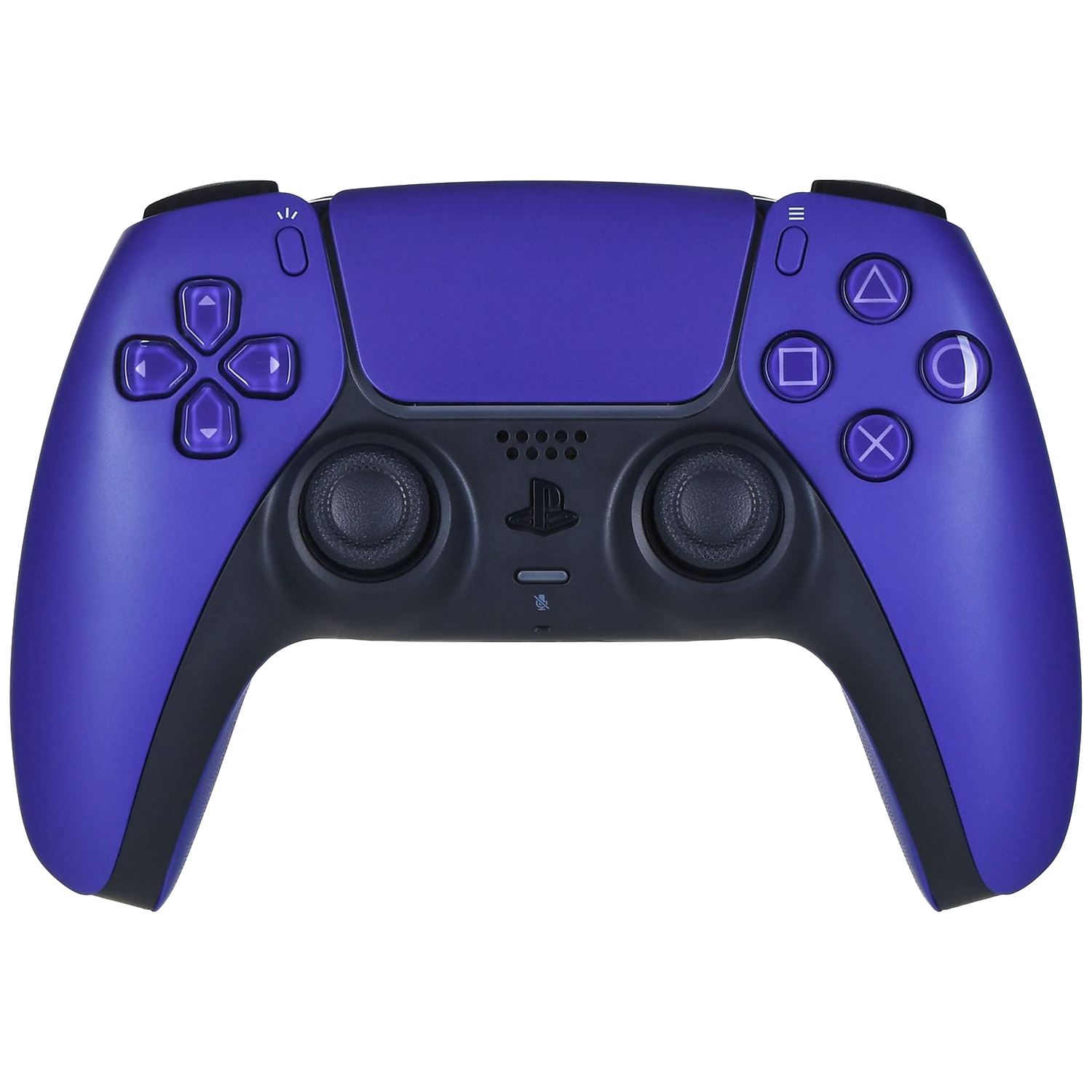 Paarse PlayStation 5 controller met zwarte accenten en knoppen.