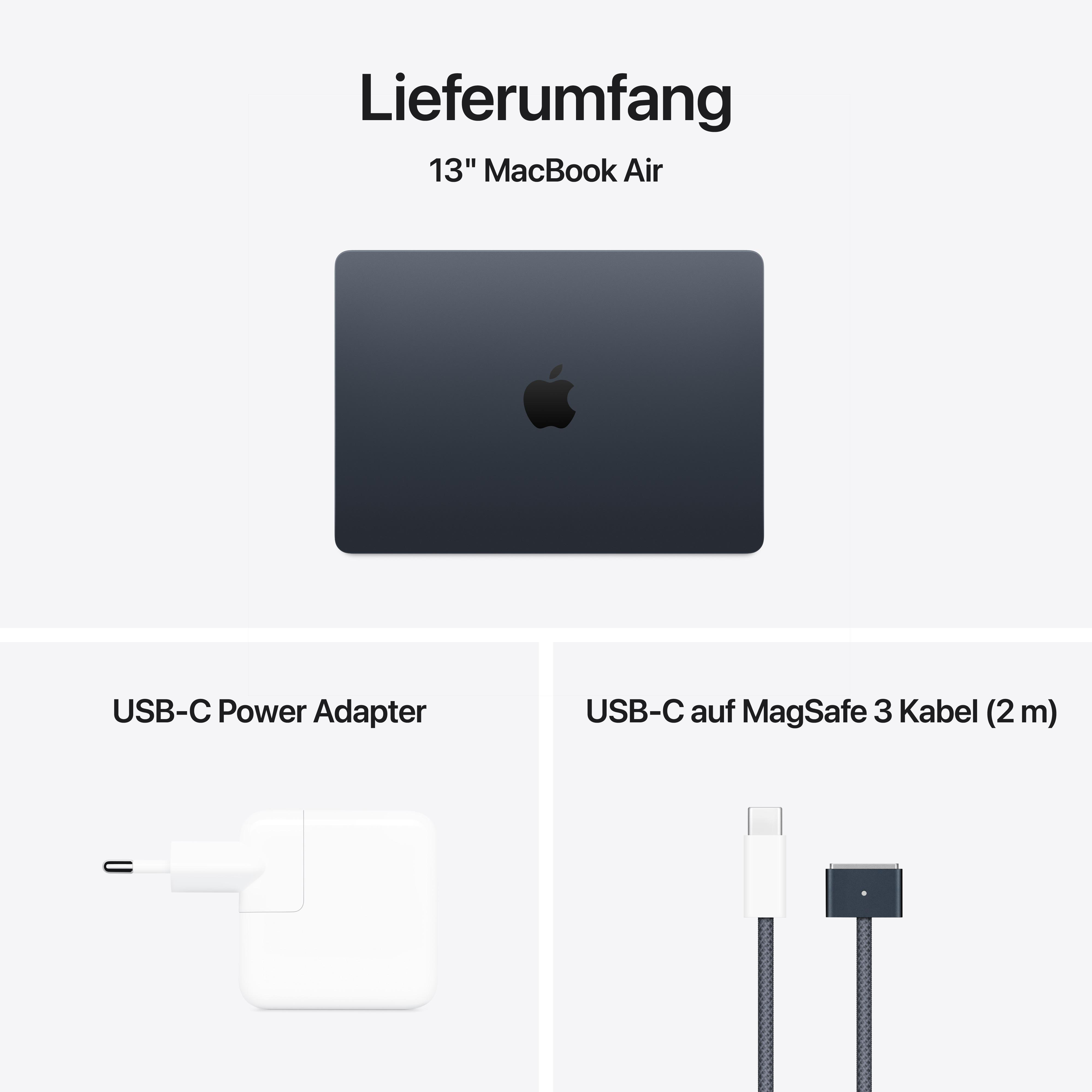 Lieferumfang des 13" MacBook Air: Netzteil und Ladekabel.