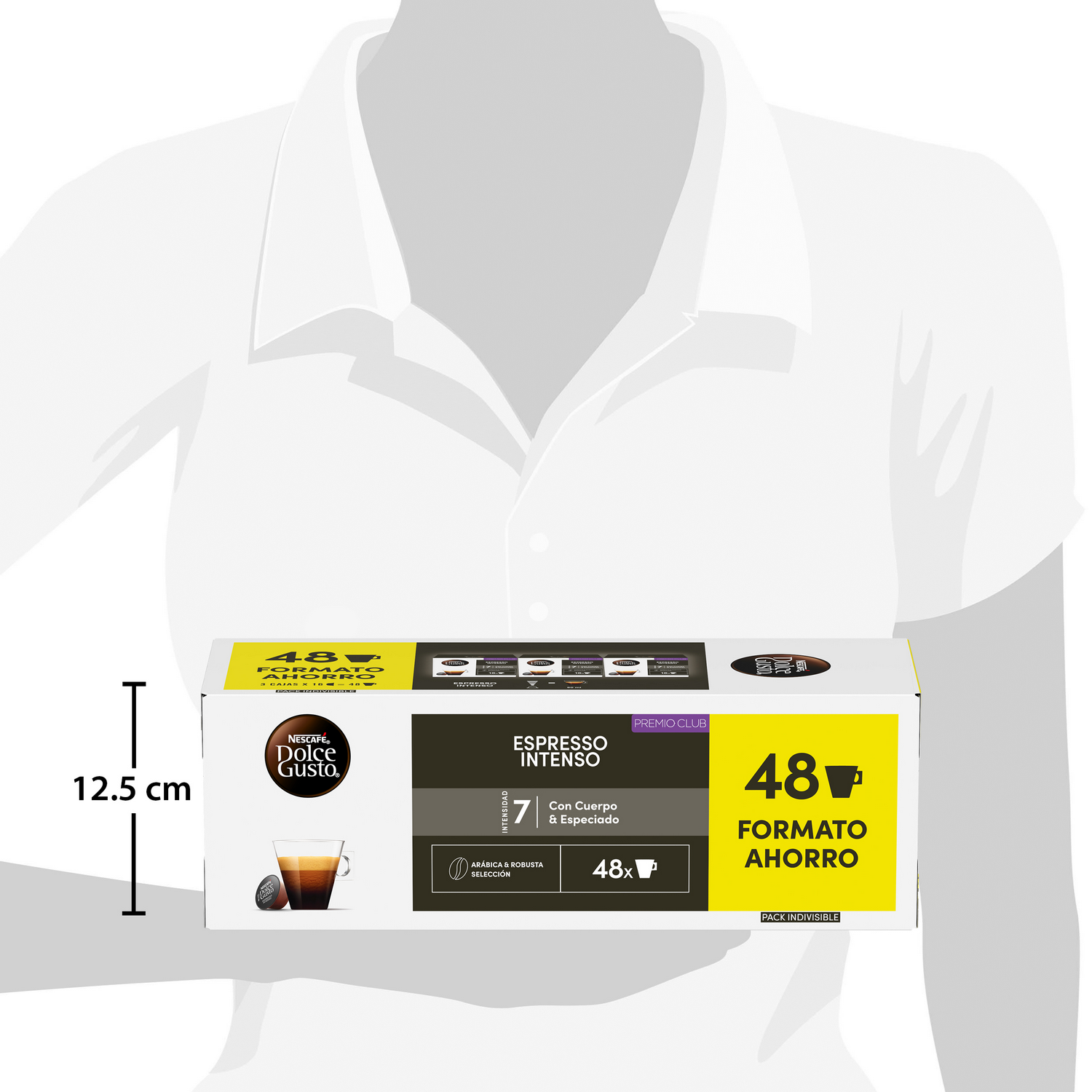 Caja Nescafé Dolce Gusto Espresso Intenso con 48 cápsulas, 12,5 cm de alto.