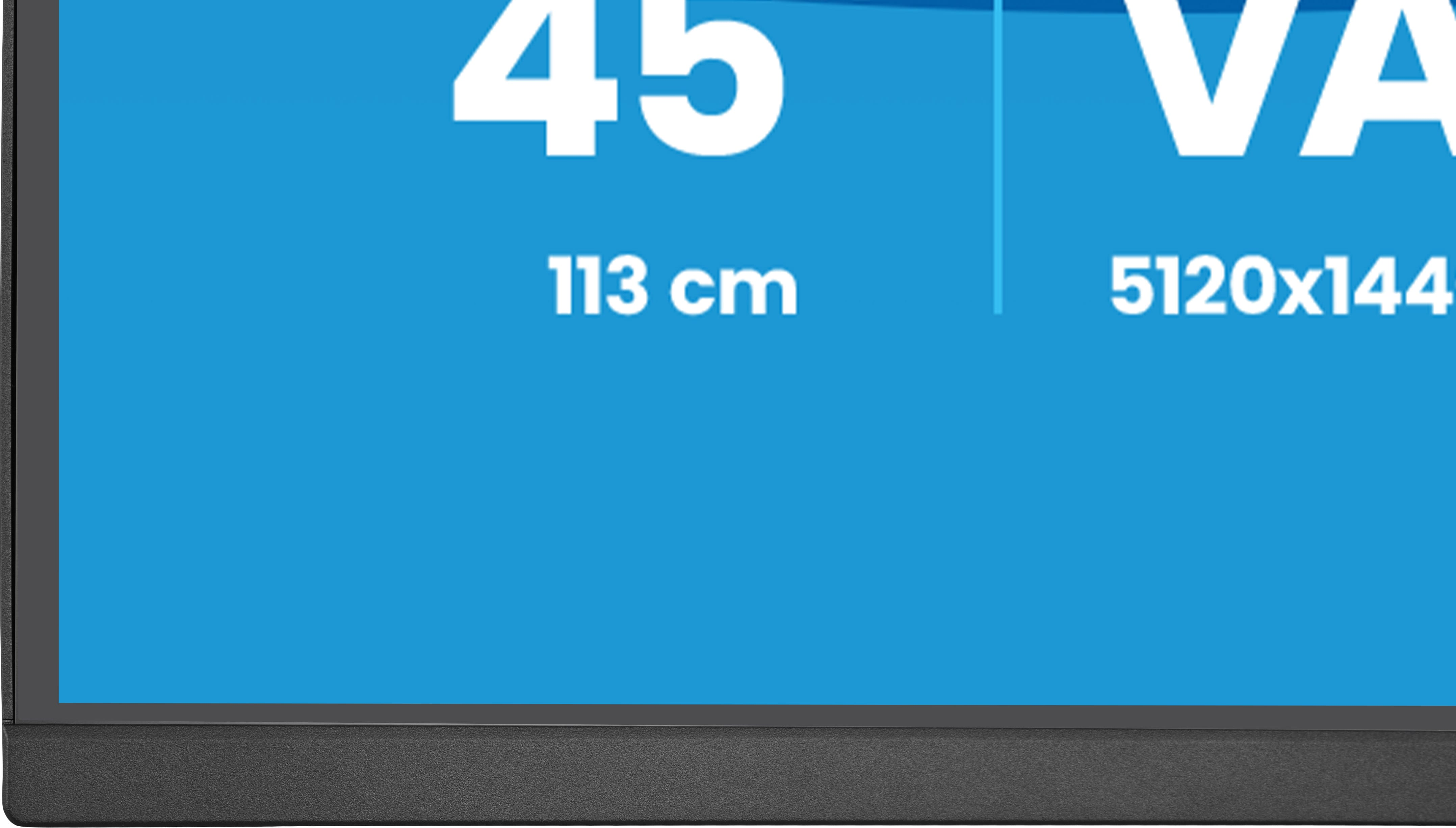 Duży niebieski ekran z białymi liczbami 45 i 113 cm.