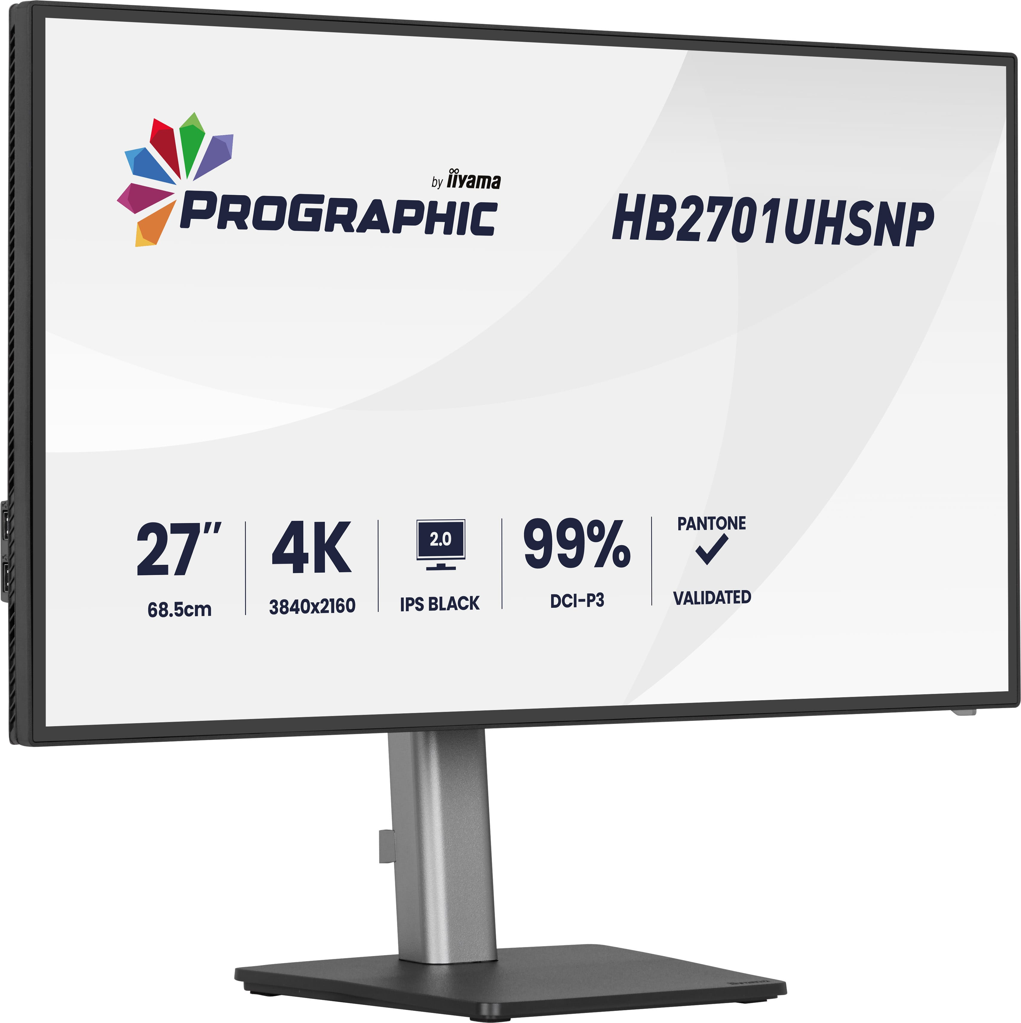 Ein 27-Zoll-4K-IPS-Black-Monitor von iiyama mit Modell HB2701UHSNP.