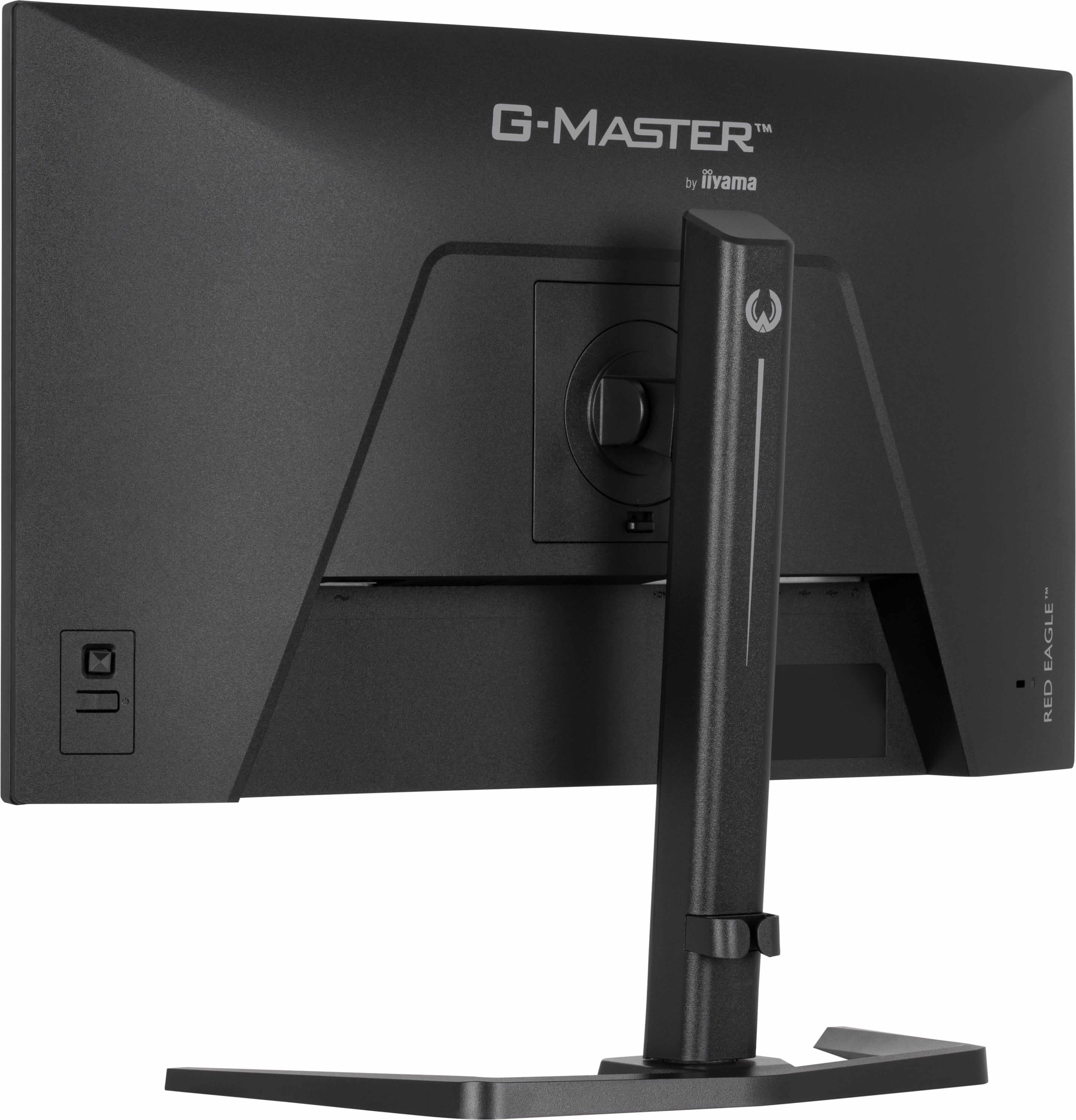 Tył czarnego monitora z logo G-Master i podstawką. Widoczne porty.
