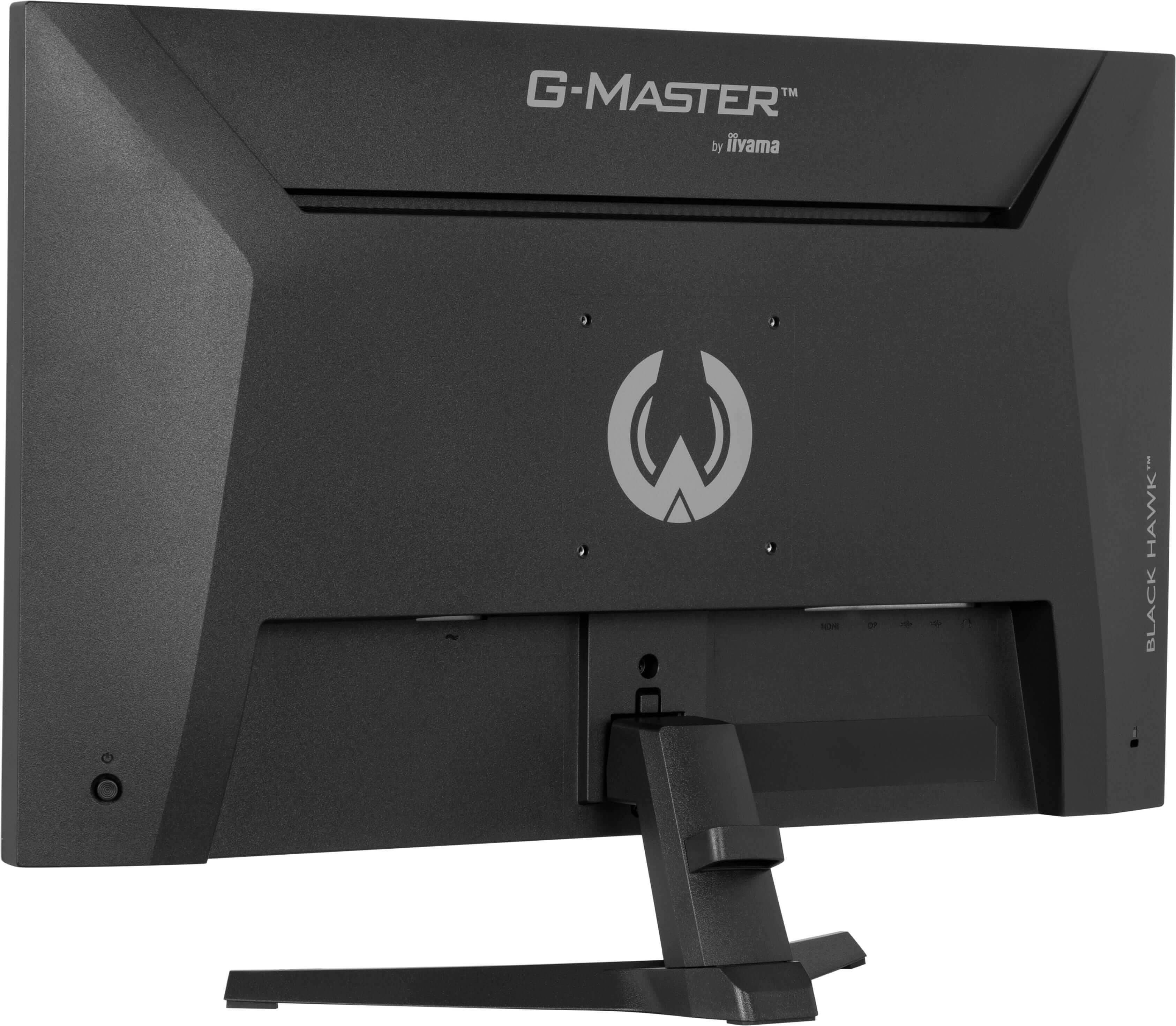 Tył czarnego monitora z logo G-MASTER i portami.