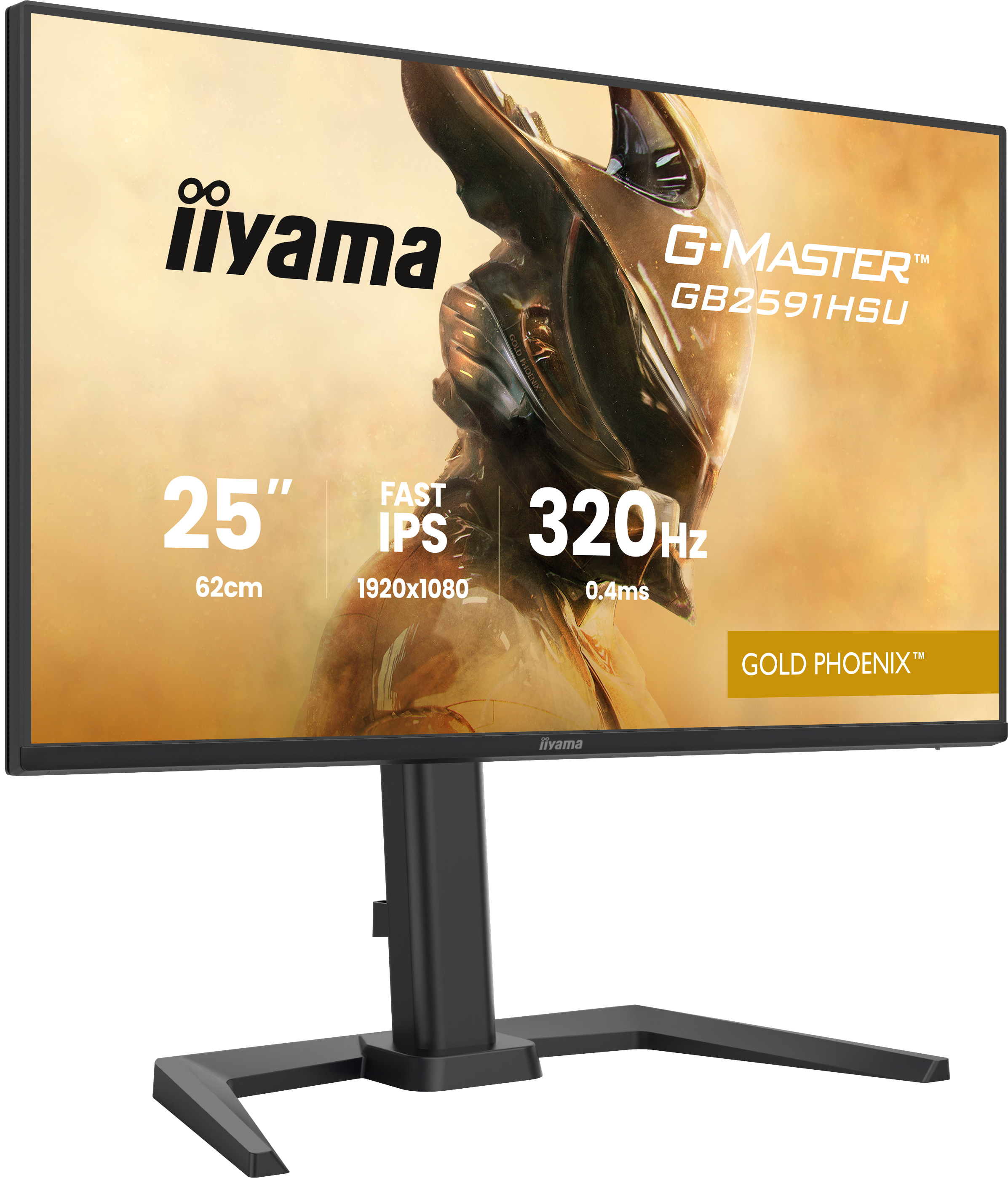 25-calowy monitor gamingowy Iiyama z motywem Złotego Feniksa.
