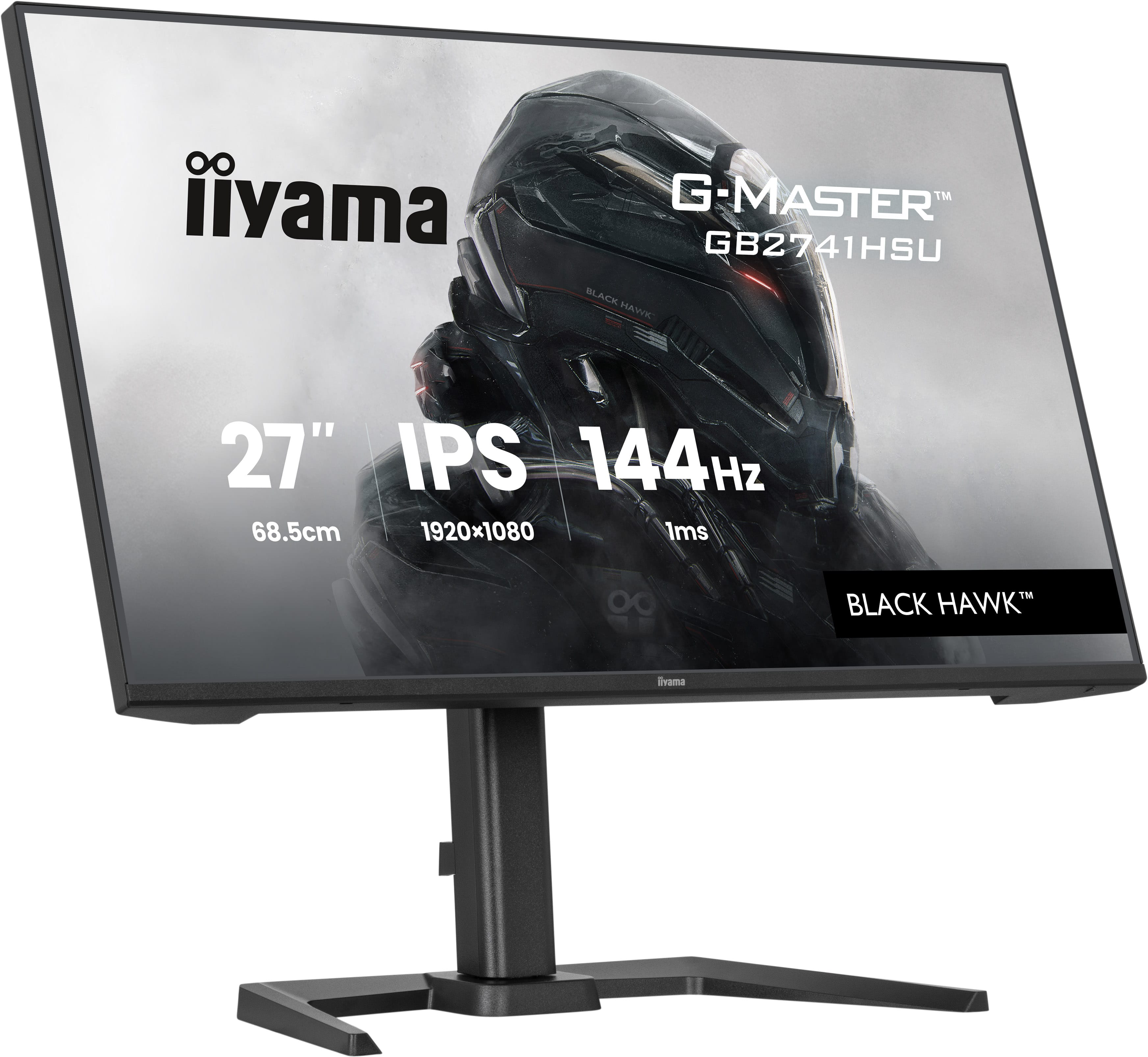 27-calowy monitor gamingowy Iiyama z grafiką cyberpunk.