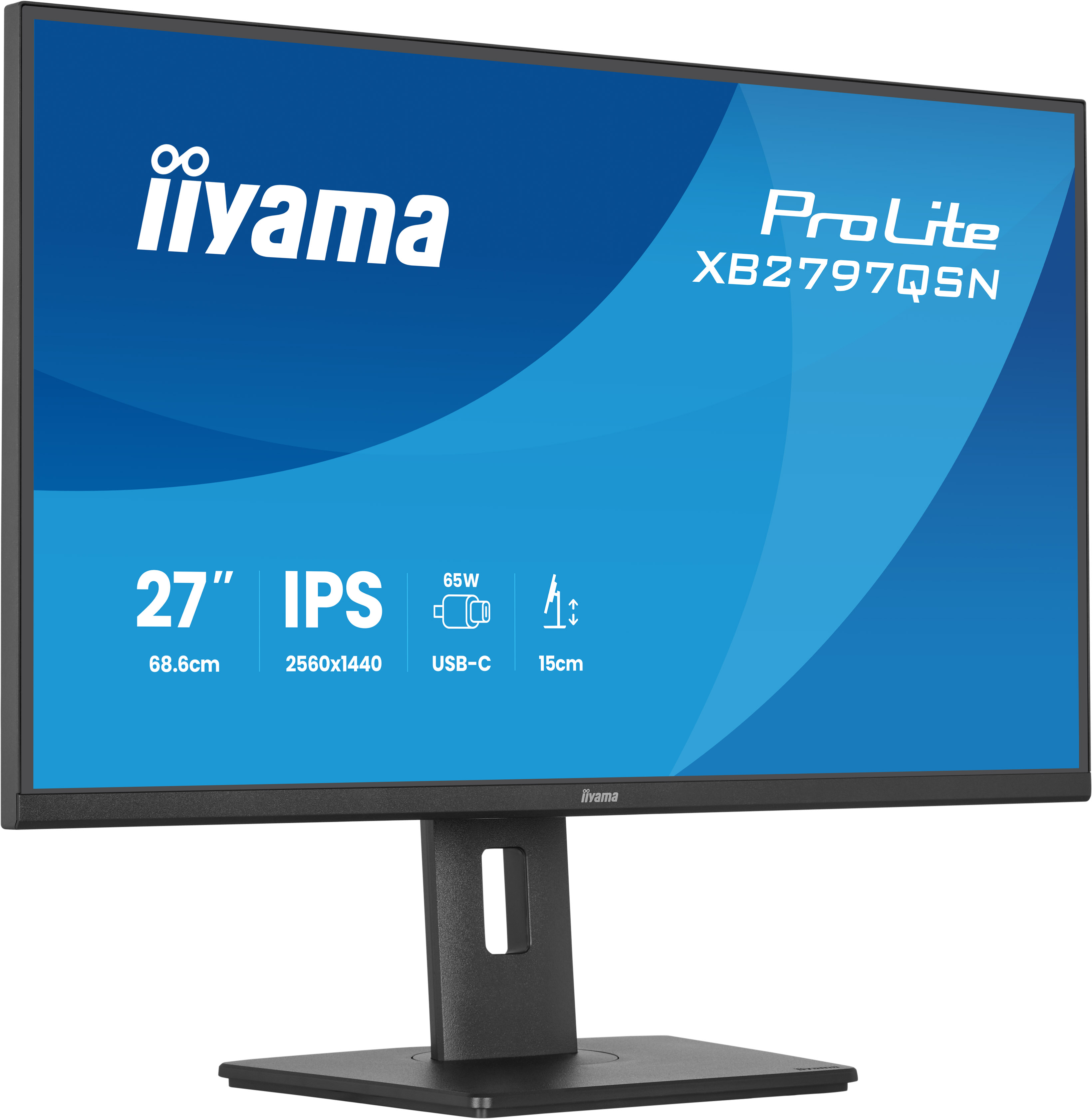Ein schwarzer Iiyama ProLite Monitor mit 27 Zoll IPS-Display und USB-C.
