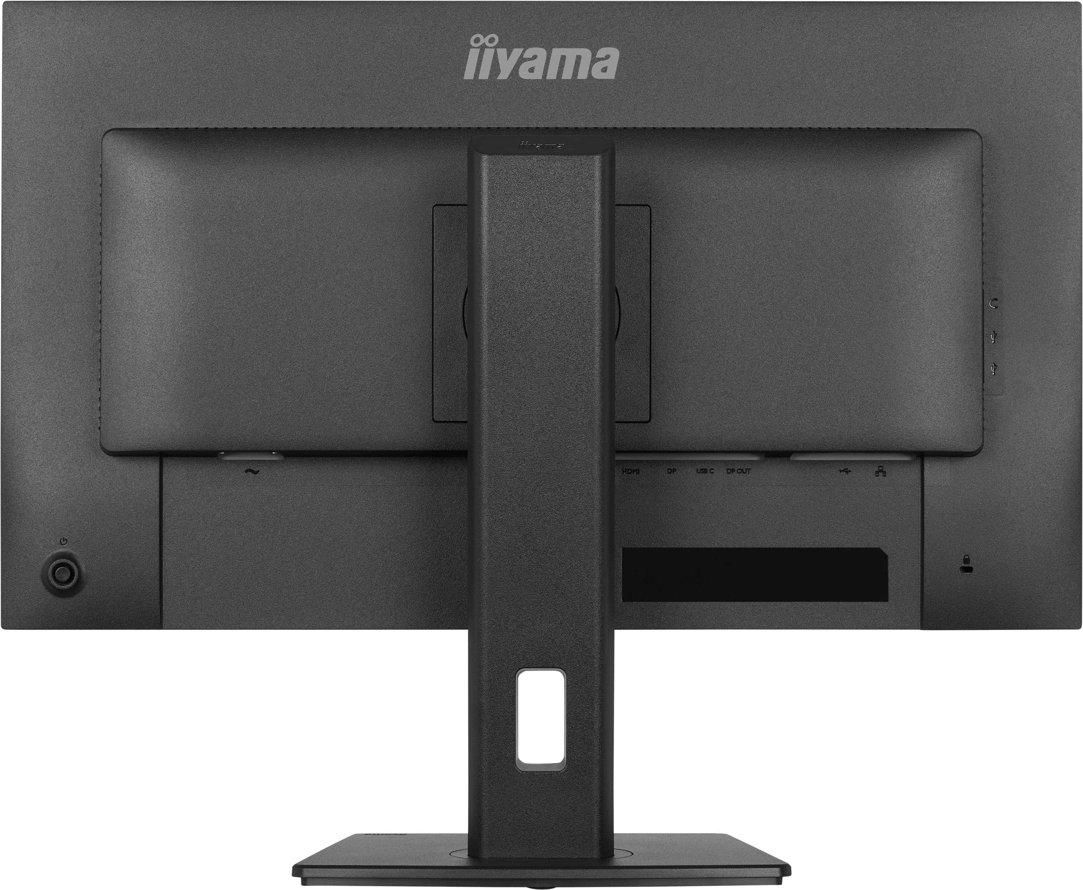 Rückseite eines schwarzen Monitors mit iiyama-Logo und Anschlüssen.