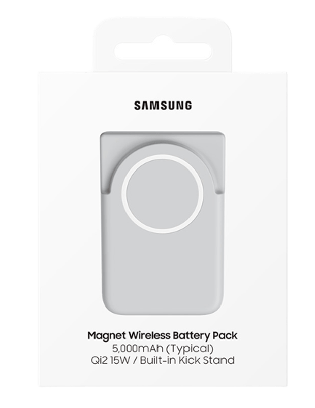 Samsung Magnet Wireless Battery Pack, 5000mAh, Qi2 15W, con soporte.