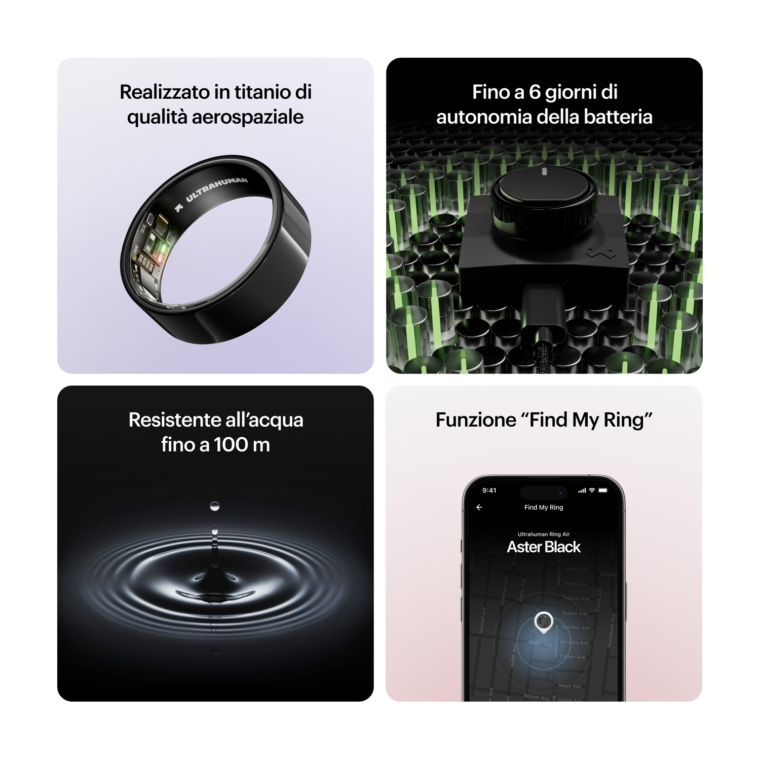 Un anello in titanio, un caricabatterie, una goccia d'acqua e un'app.