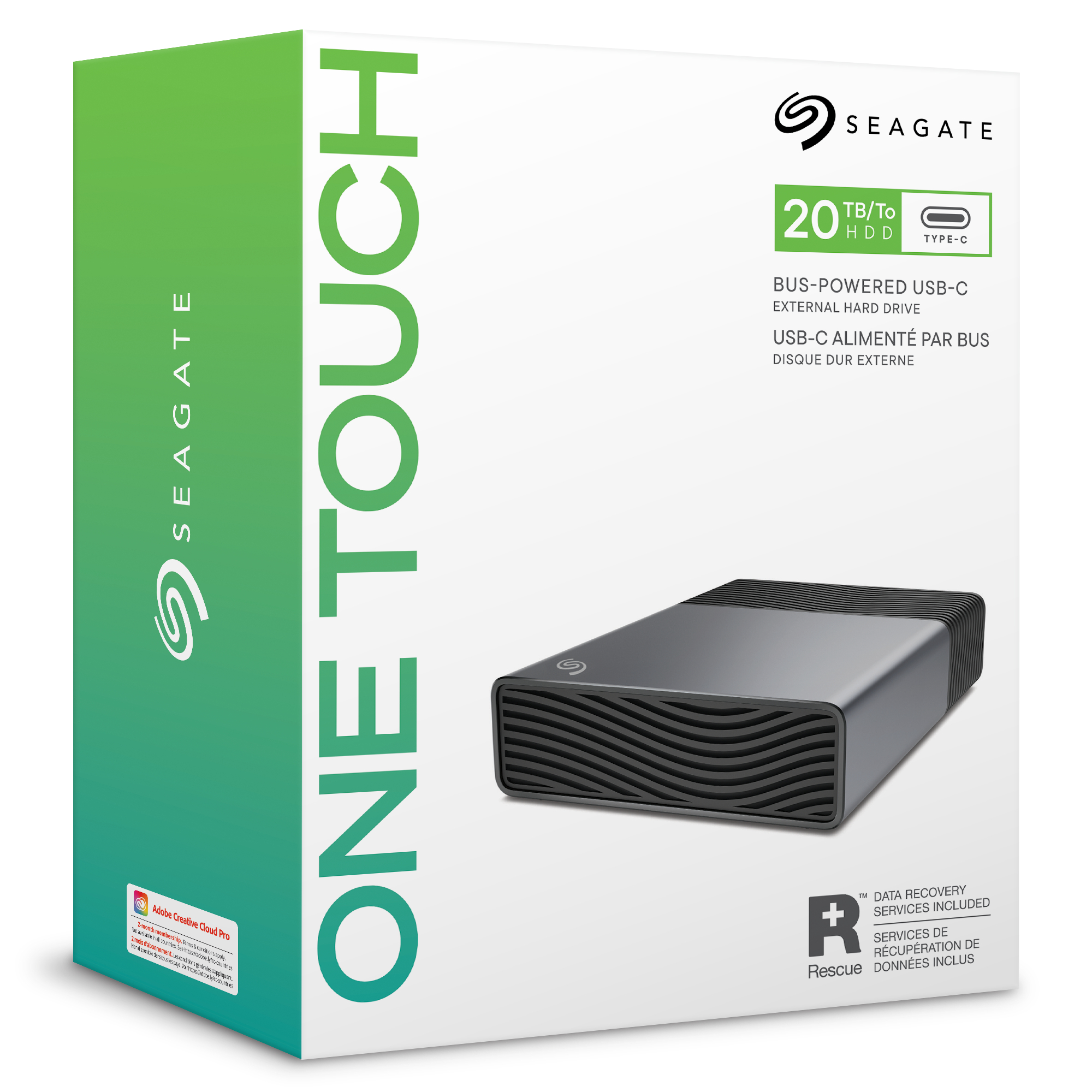 Seagate One Touch 20TB USB-C externe Festplatte mit Adobe Creative Cloud Pro.