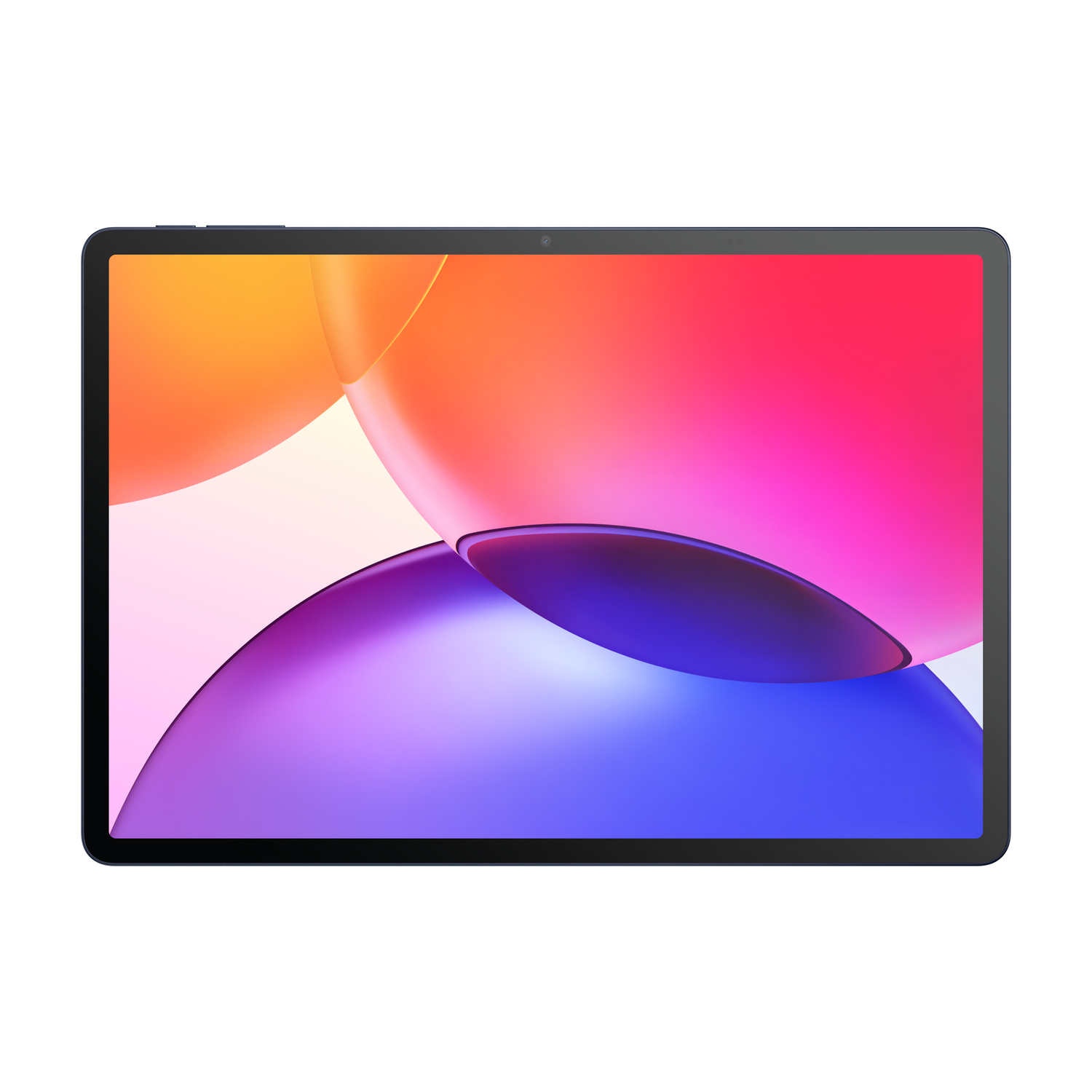 Un tablet scuro con uno sfondo astratto e vibrante.
