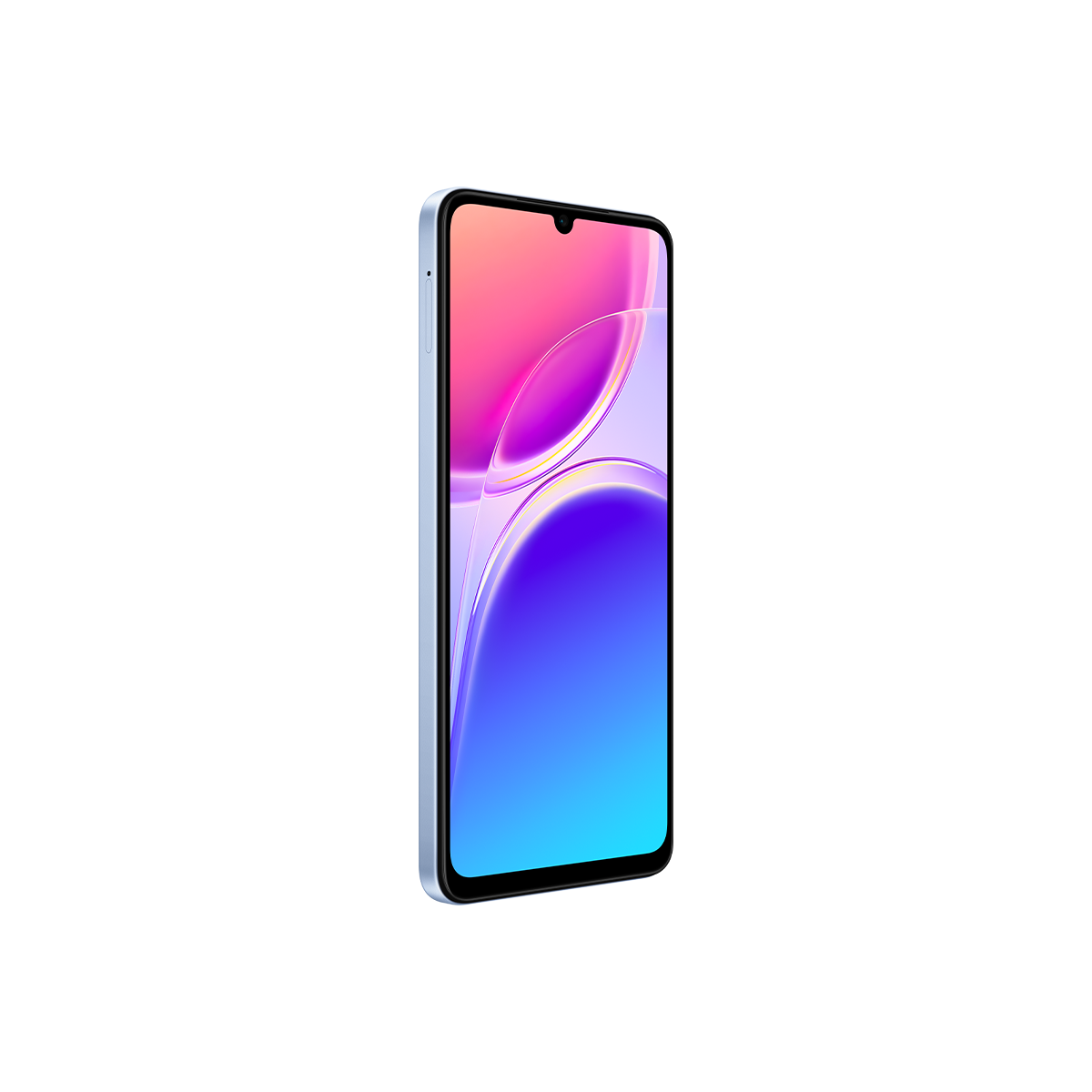 Ekranında pembeden maviye geçişli, açık mavi bir akıllı telefon.