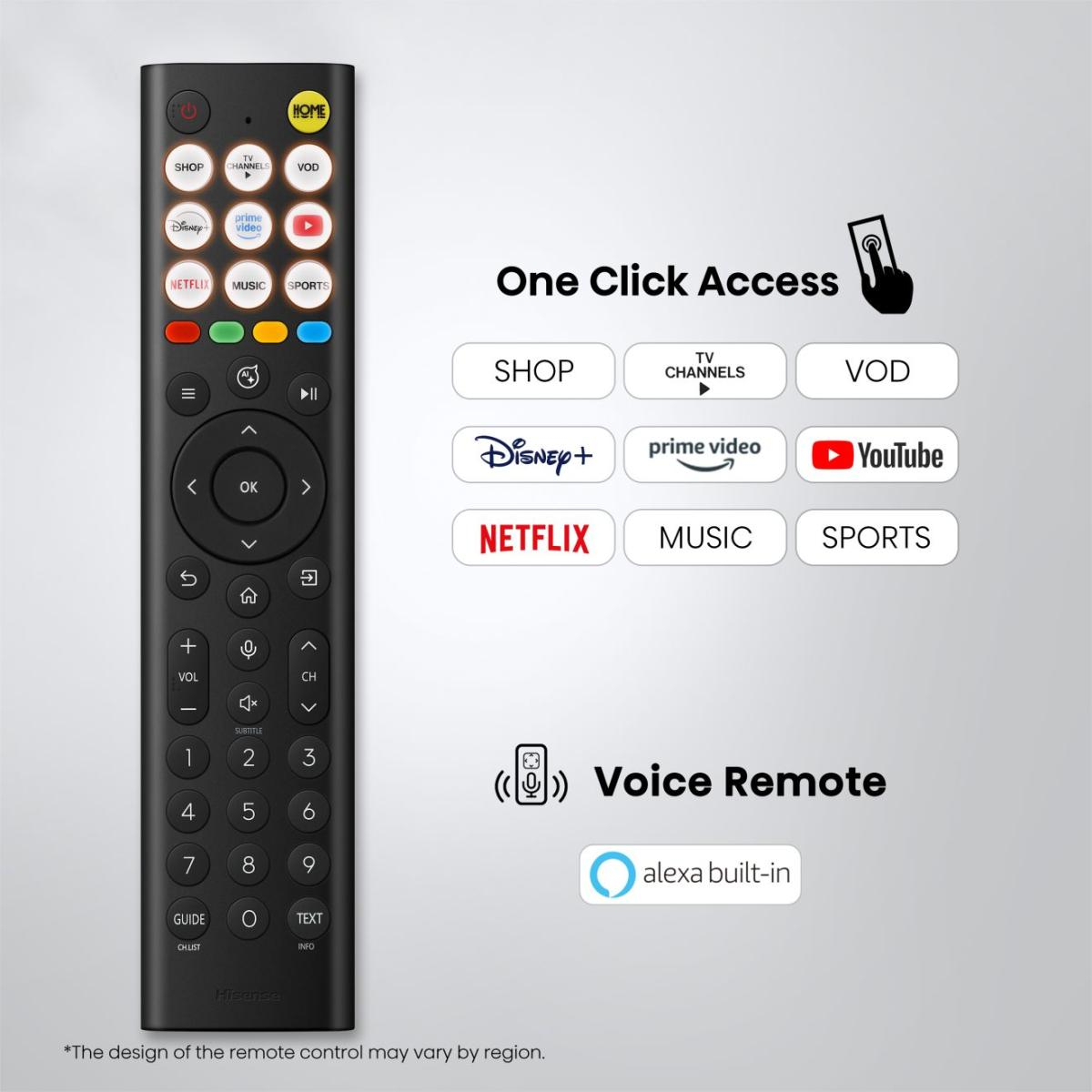 Czarny pilot do smart TV z wieloma przyciskami i skrótami do aplikacji.