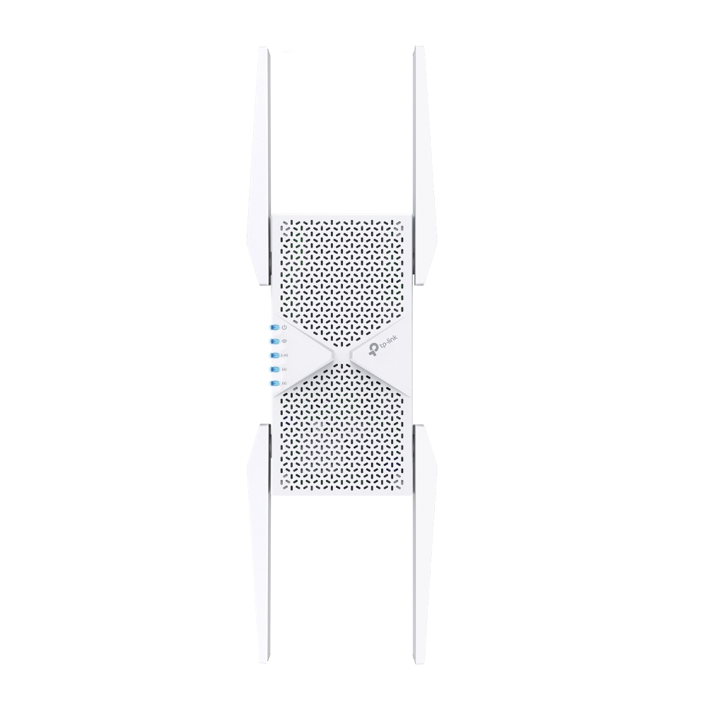 Router TP-Link blanco con dos antenas y luces LED de estado.