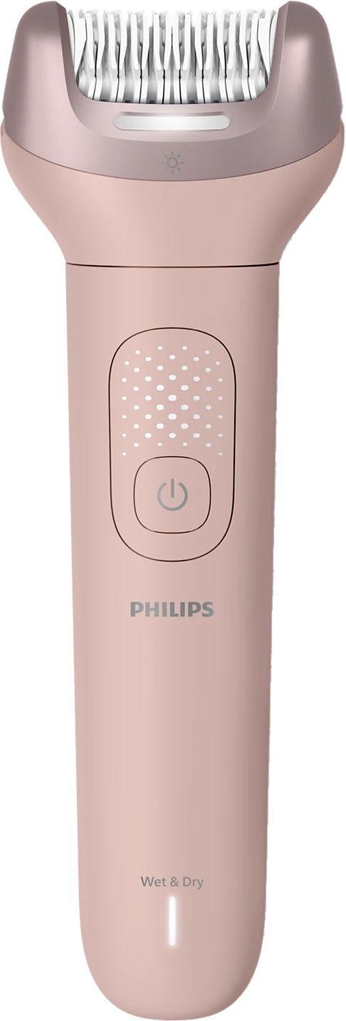 Un epilatore Philips color oro rosa con funzione Wet & Dry.