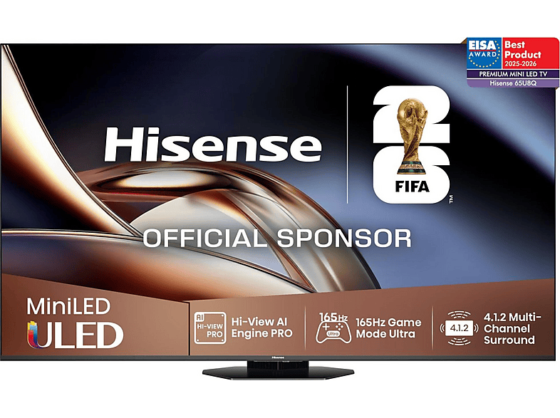 PRODUKT PO EKSPOZYCJI - Telewizor ULED Mini LED HISENSE 65U8Q 65" 4K 165Hz VIDAA Smart OS Hi-View AI Engine Pro Czarny